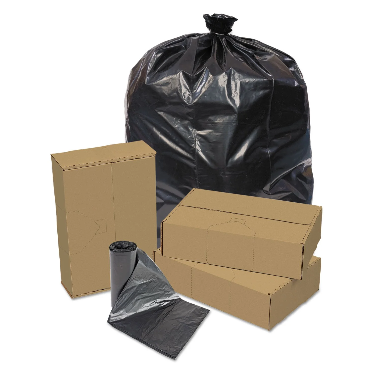Pitt Plastics 41 x 54 1.2MIL Black Can Liners - 100 Perforated Roll
