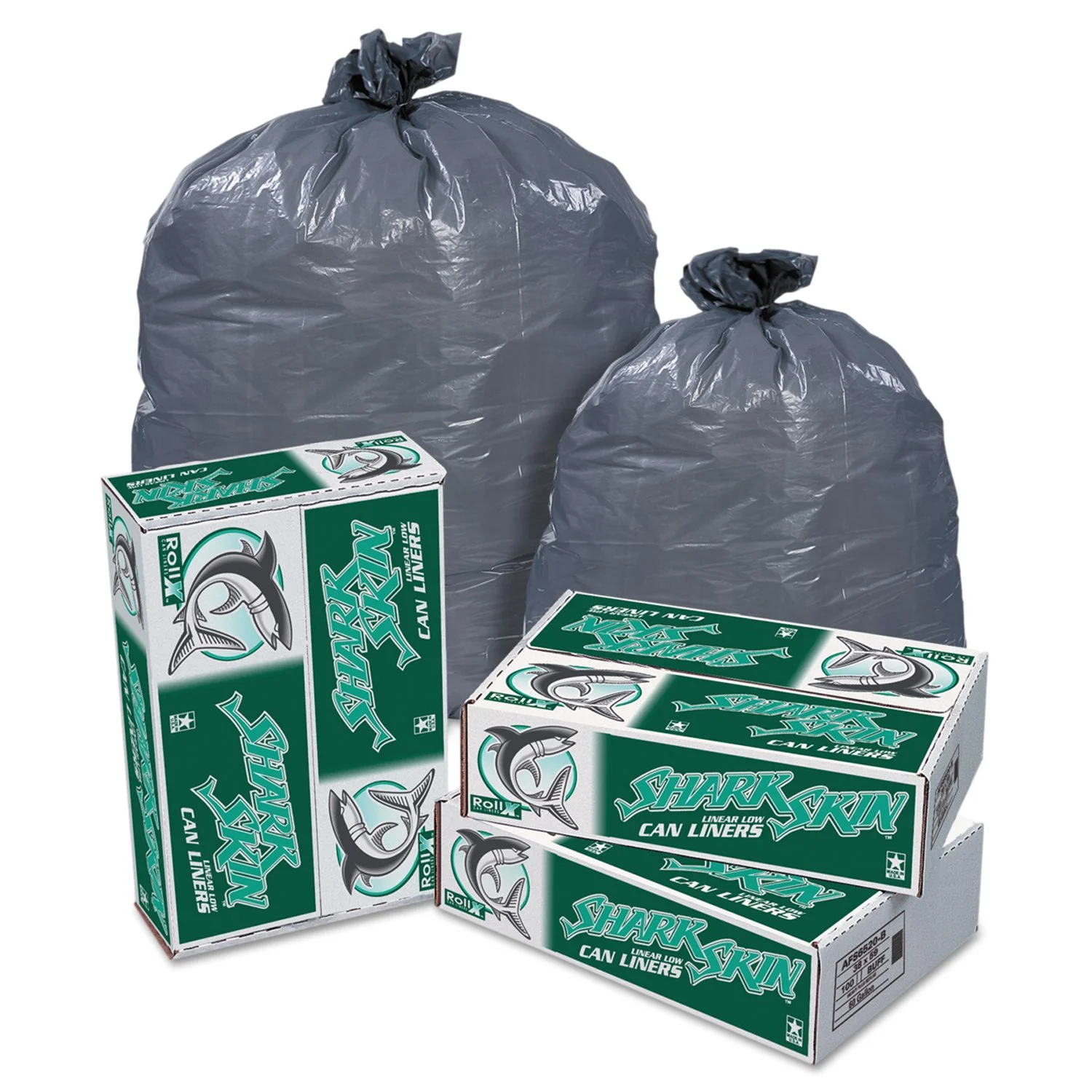 RX653XG Shark Skin Linear Low Density Can Liners, 60gal, 1.1 mil, 38 x 58, Gray (Case of 100)