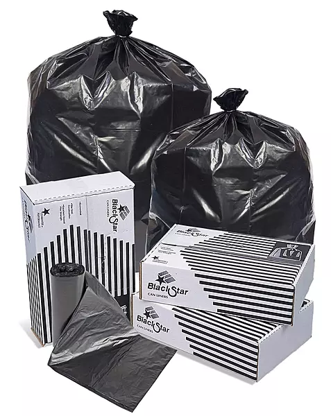 PITT PLASTICS/INTEPLAST, BLACK LOW DENSITY PERFORATED CAN LINER 100-10, Manufacturer Part Number: B76530XK