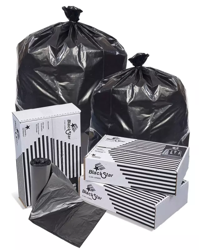 PITT PLASTICS/INTEPLAST, BLACK LOW DENSITY PERFORATED CAN LINER 100-10, Manufacturer Part Number: B76530XK
