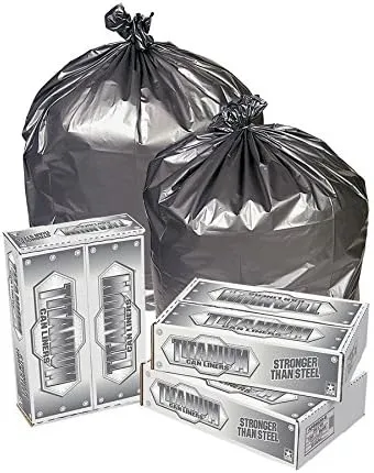 1.5-mil Titanium Can Liners, 33 Gallons, 33" x 40", Silver, Pack Of 100