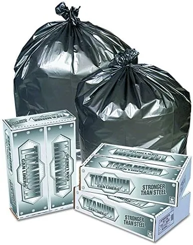 1.5-mil Titanium Can Liners, 33 Gallons, 33" x 40", Silver, Pack Of 100