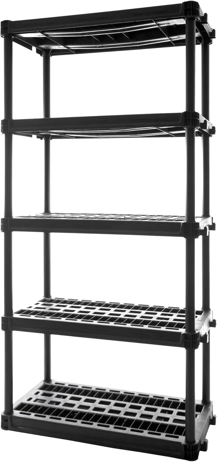 Plano 5-Shelf Plastic Storage Shelves, 73” x 36” x 18”, 750lb Capacity, Pantry, Office, Closet and Garage Shelves