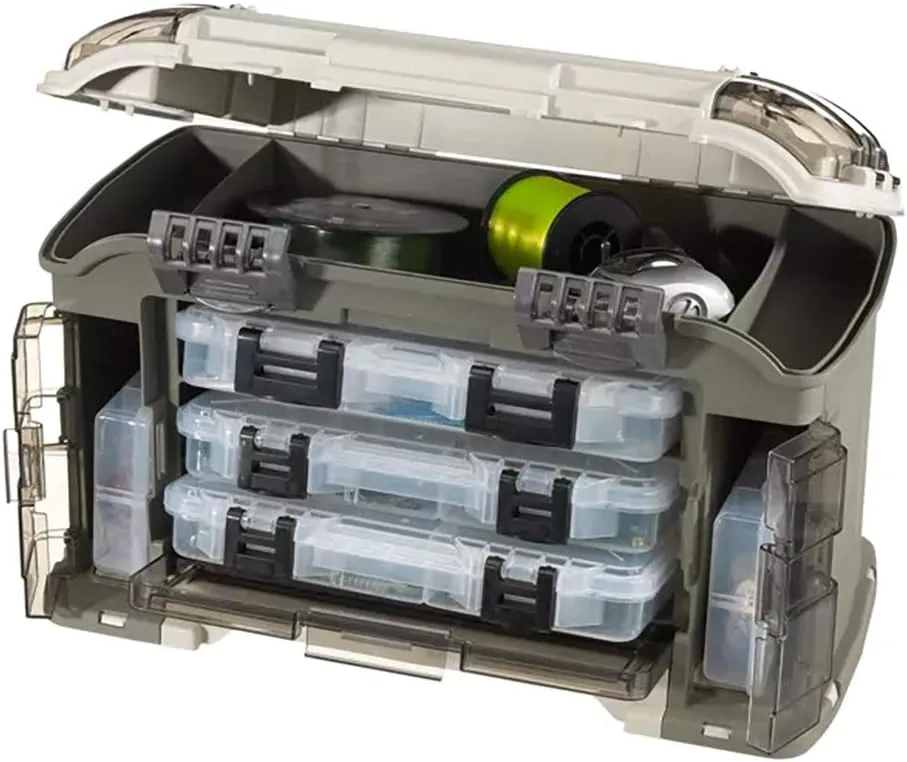 Plano Elite Series Ultimate Angled Tackle System, Graphite & Sandstone, Includes 6 StowAway Utility Boxes