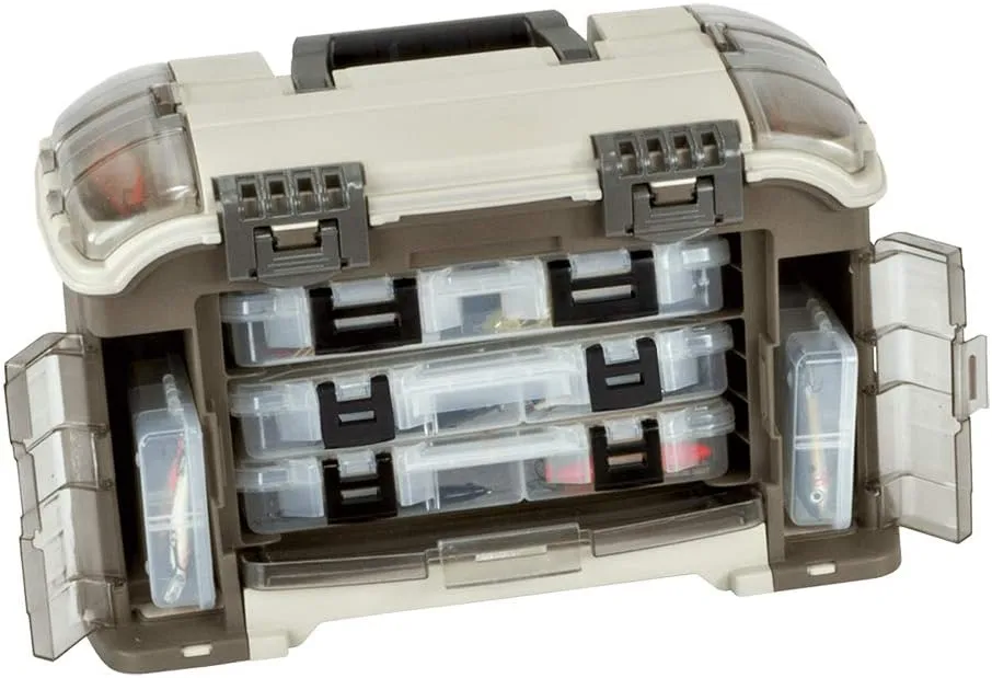 Plano Elite Series Ultimate Angled Tackle System, Graphite & Sandstone, Includes 6 StowAway Utility Boxes