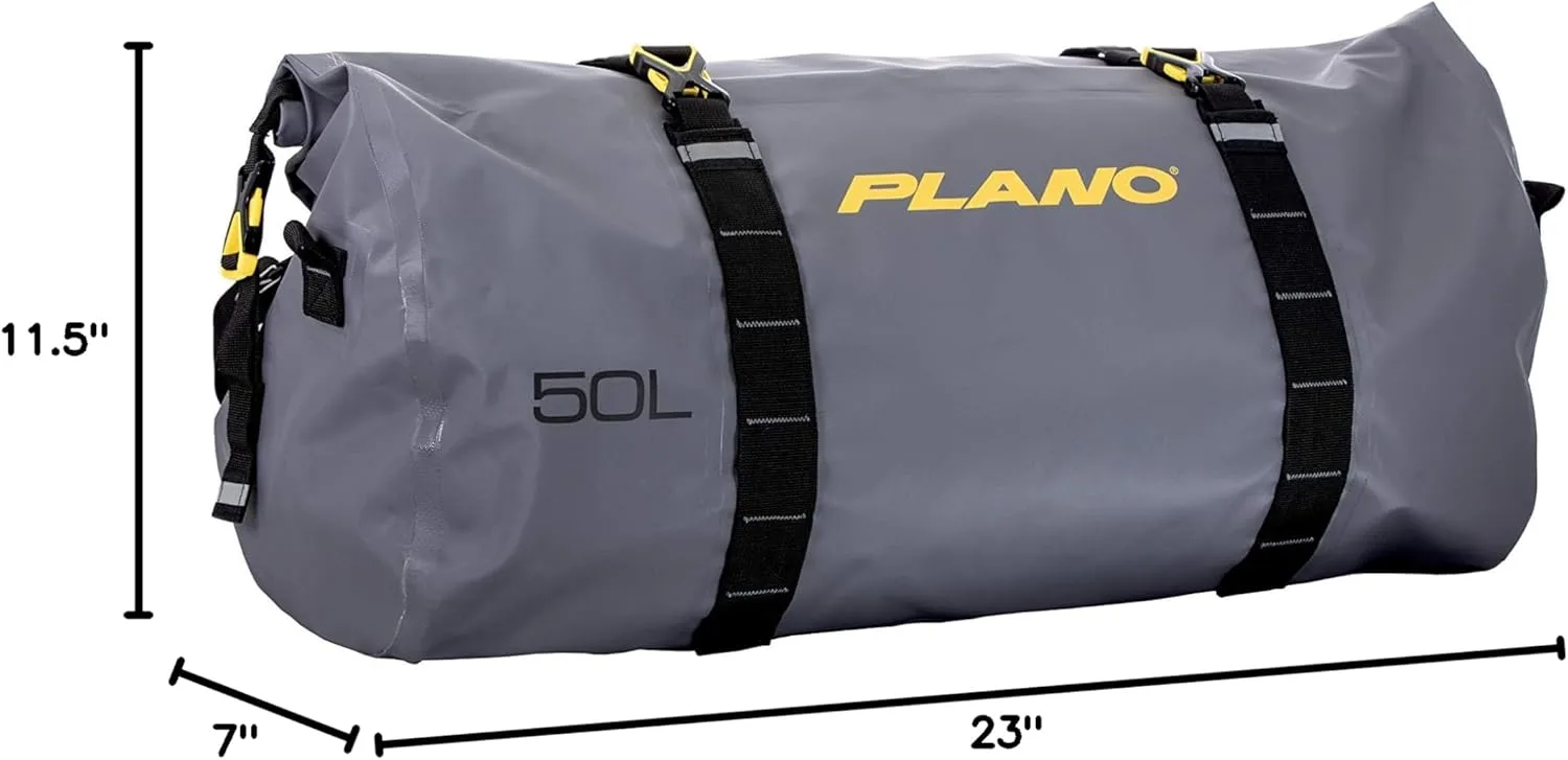 Plano Z-Series Roll-Top Waterproof Duffel with Backpack Straps, Gray with Yellow Accents, 500D PVC Fabric Fishing Dry Bag