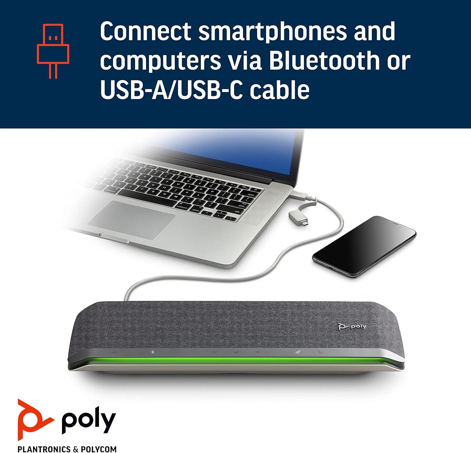 Plantronics Poly - Sync 60 Smart Speakerphone for Conference Rooms Connect to PC/Mac via Combined USB-A/USB-C Cable, Smartphones via Bluetooth - Works with Teams, Zoom (Certified) & More