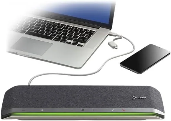 Plantronics Poly - Sync 60 Smart Speakerphone for Conference Rooms Connect to PC/Mac via Combined USB-A/USB-C Cable, Smartphones via Bluetooth - Works with Teams, Zoom (Certified) & More