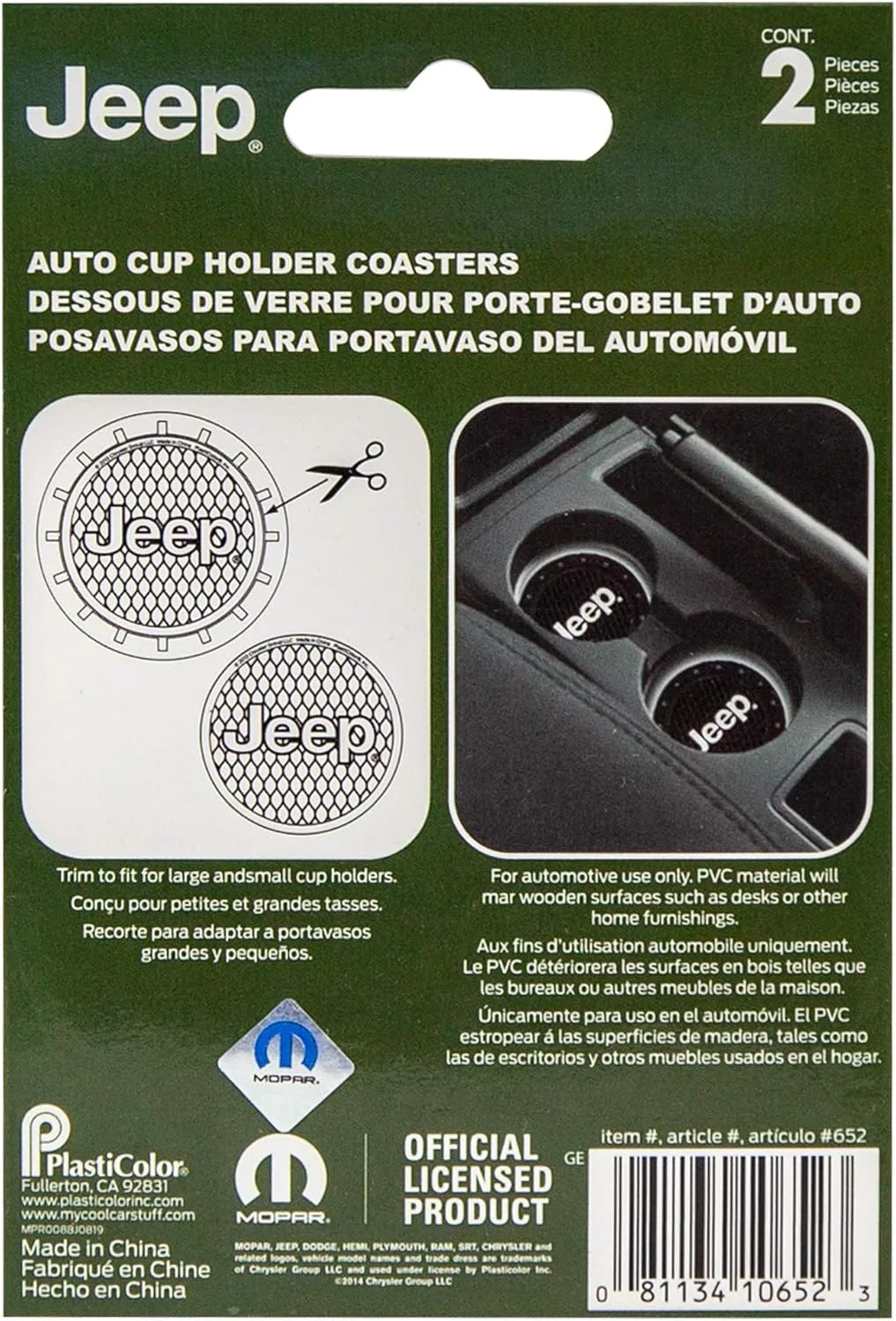 Plasticolor Jeep Cup Holder Coasters, 2-Pack, Black
