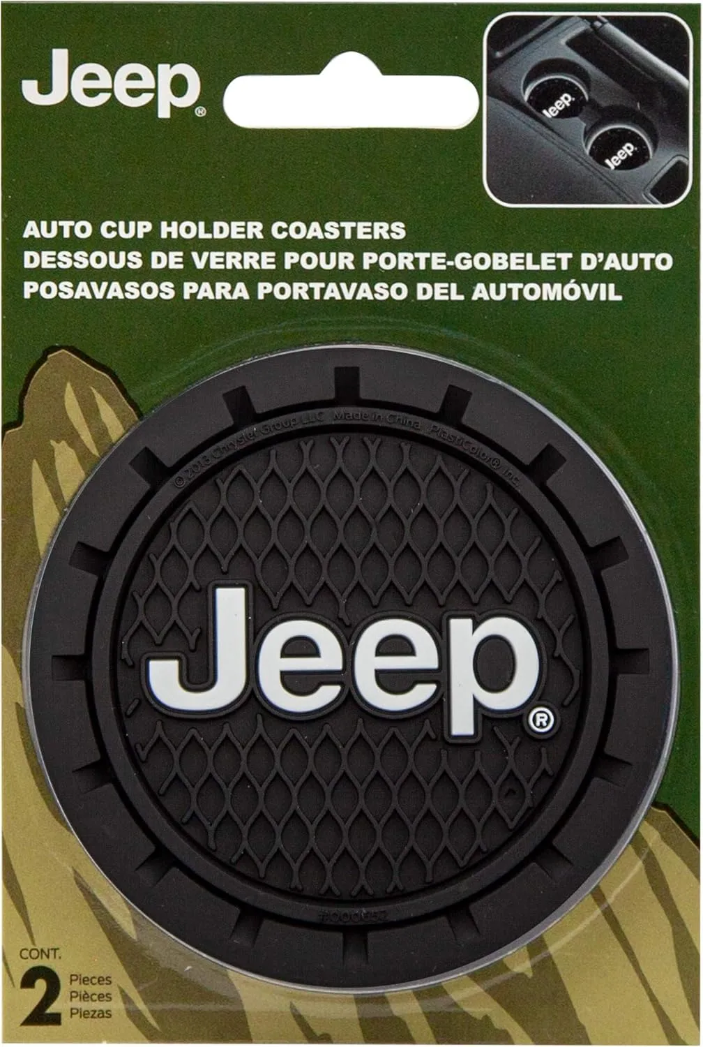 Plasticolor Jeep Cup Holder Coasters, 2-Pack, Black