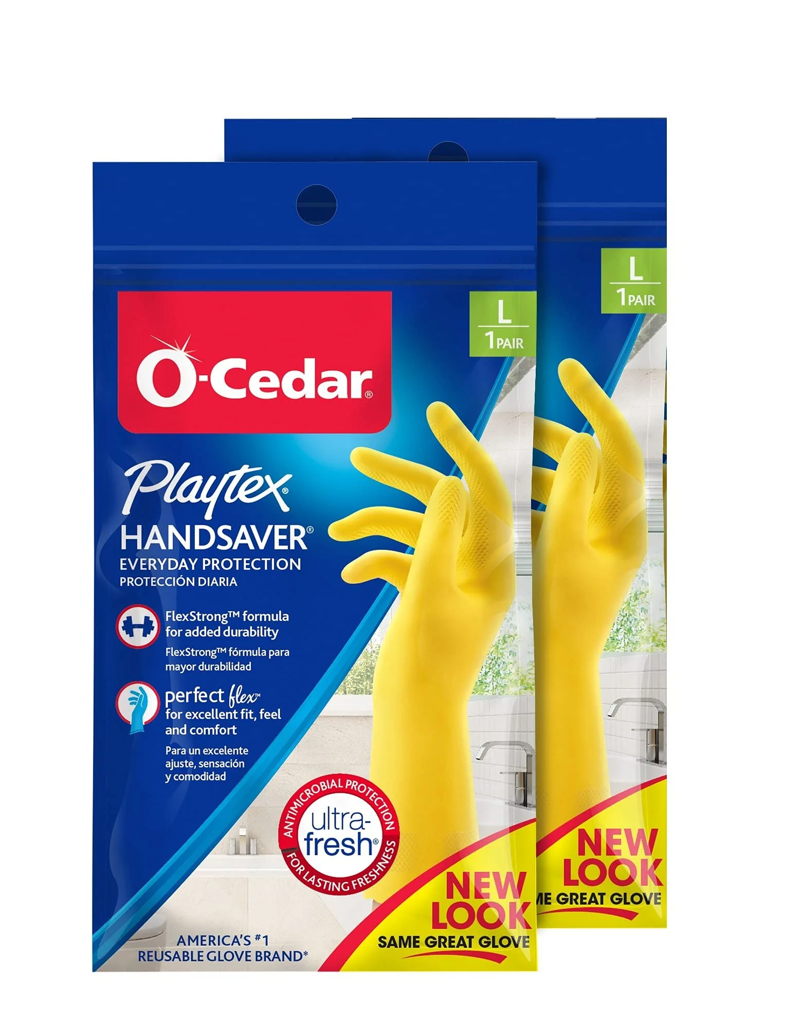 PLAYTEX HandSaver Rubber Gloves for Kitchen and Household Cleaning (2 Pairs) Large (Pack of 2)