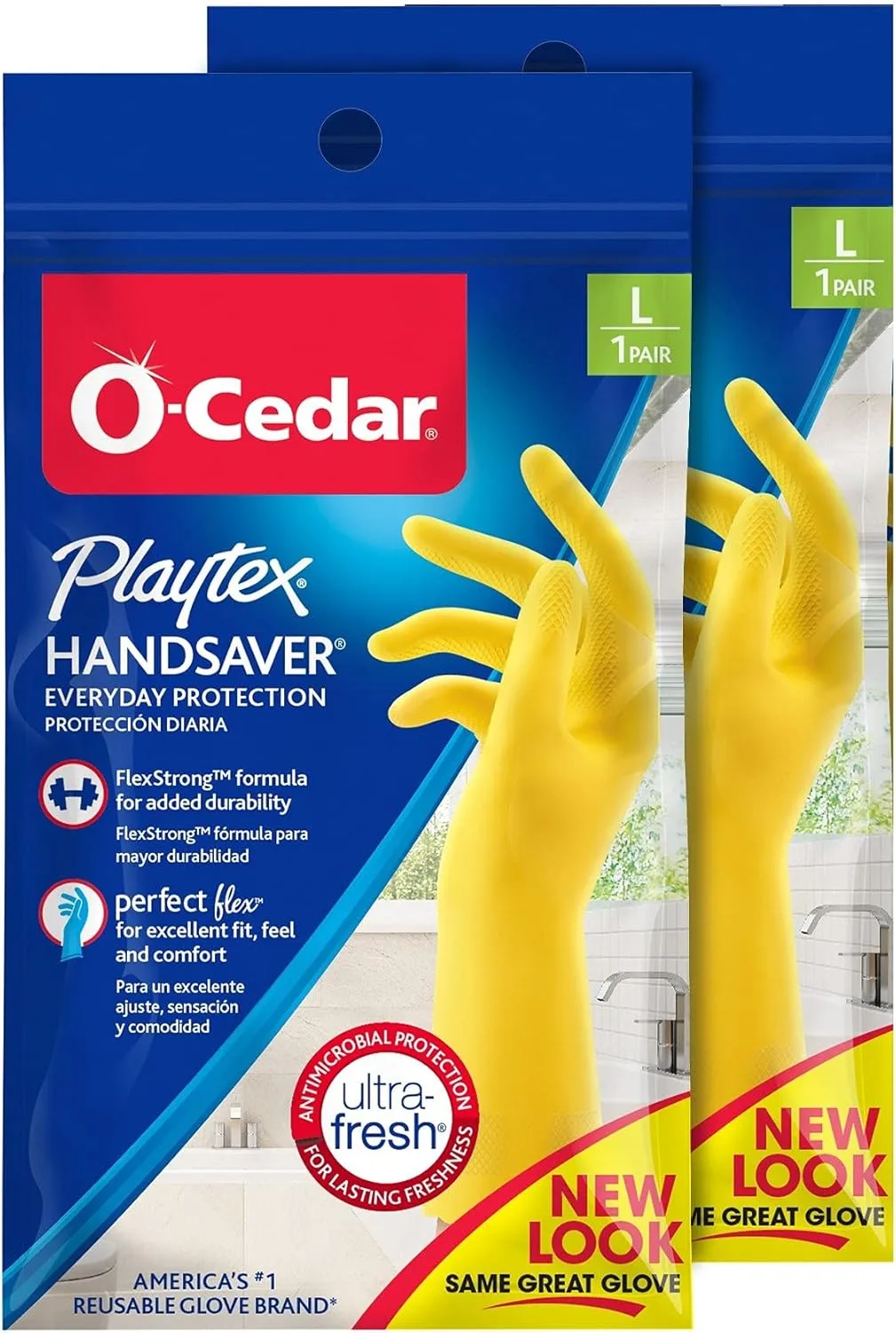 PLAYTEX HandSaver Rubber Gloves for Kitchen and Household Cleaning (2 Pairs) Large (Pack of 2)