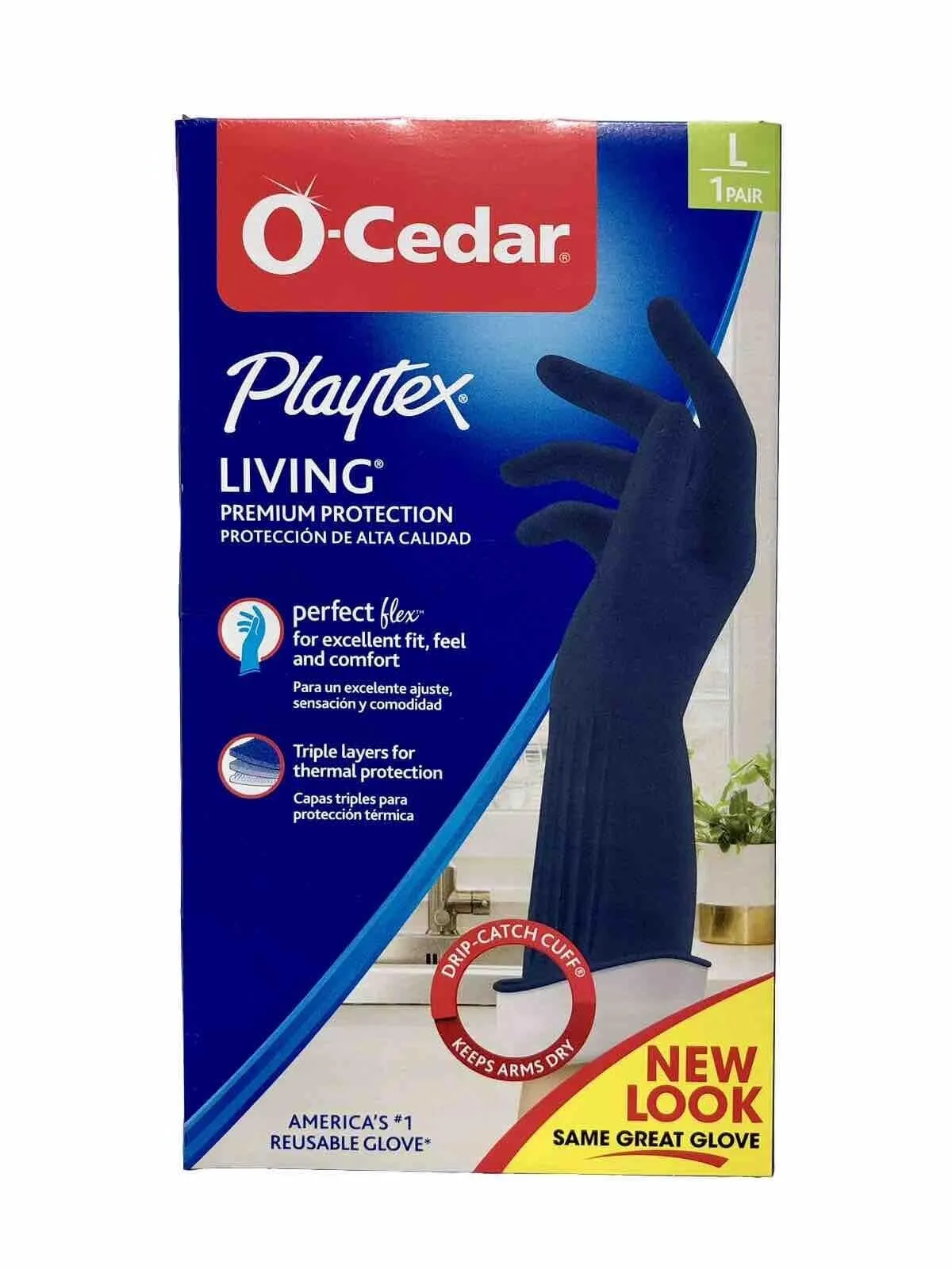 O-Cedar Playtex Living Gloves - Chemical, Bacteria Protection - Large - Latex, Neoprene, Nitrile