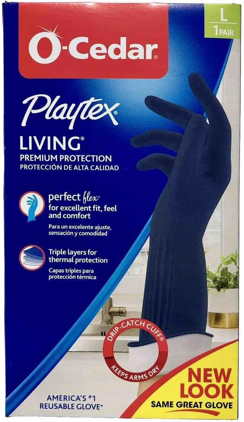 O-Cedar Playtex Living Gloves - Chemical, Bacteria Protection - Large - Latex, Neoprene, Nitrile