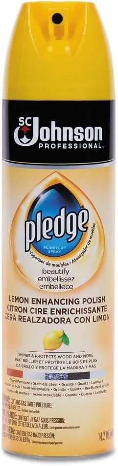 Pledge Furniture Polish, Lemon, 14.2 oz Aerosol Spray, 6/Carton