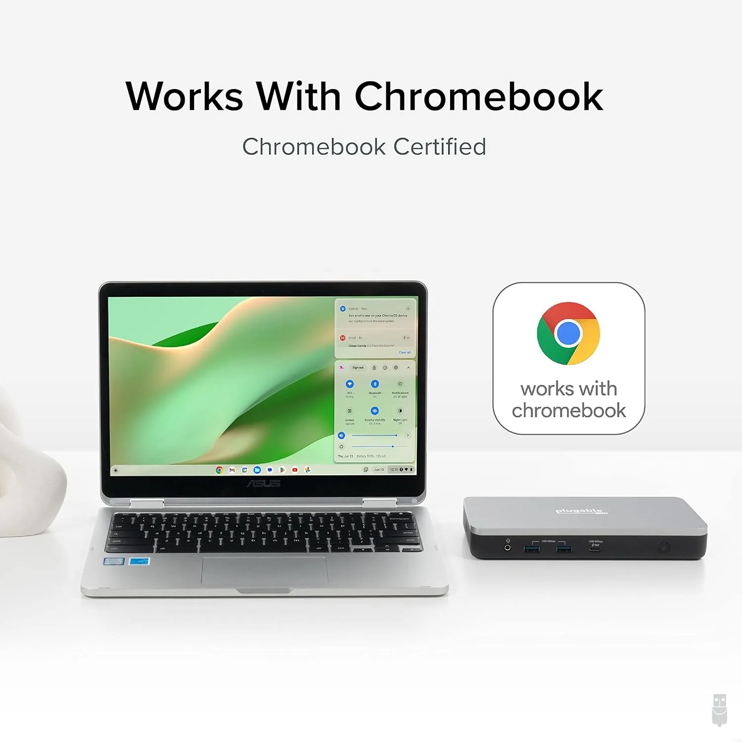 Plugable 12-in-1 Dual 4K USB C Docking Station, Works With Chromebook Certified, Driverless 60W Charging Dock