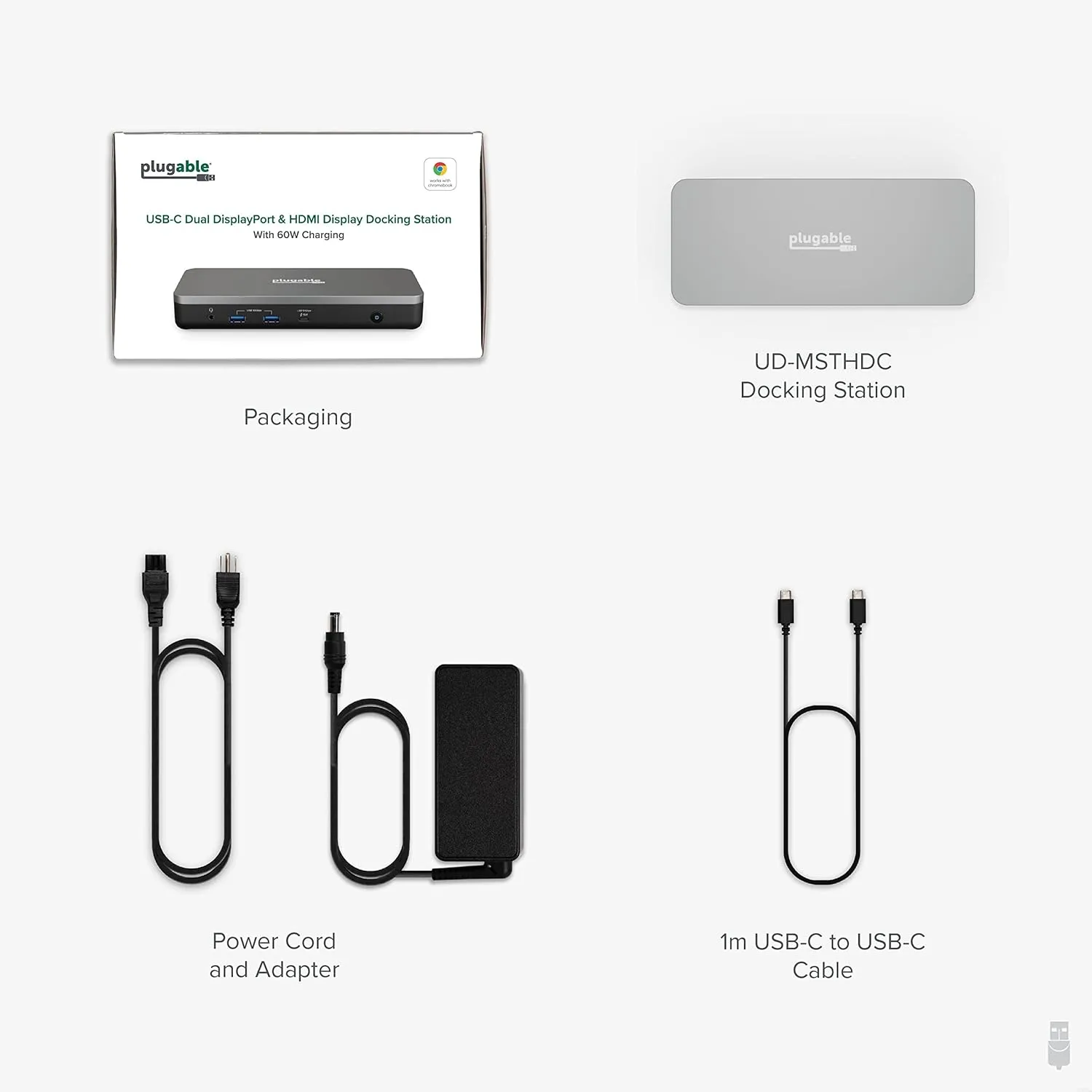 Plugable 12-in-1 Dual 4K USB C Docking Station, Works With Chromebook Certified, Driverless 60W Charging Dock