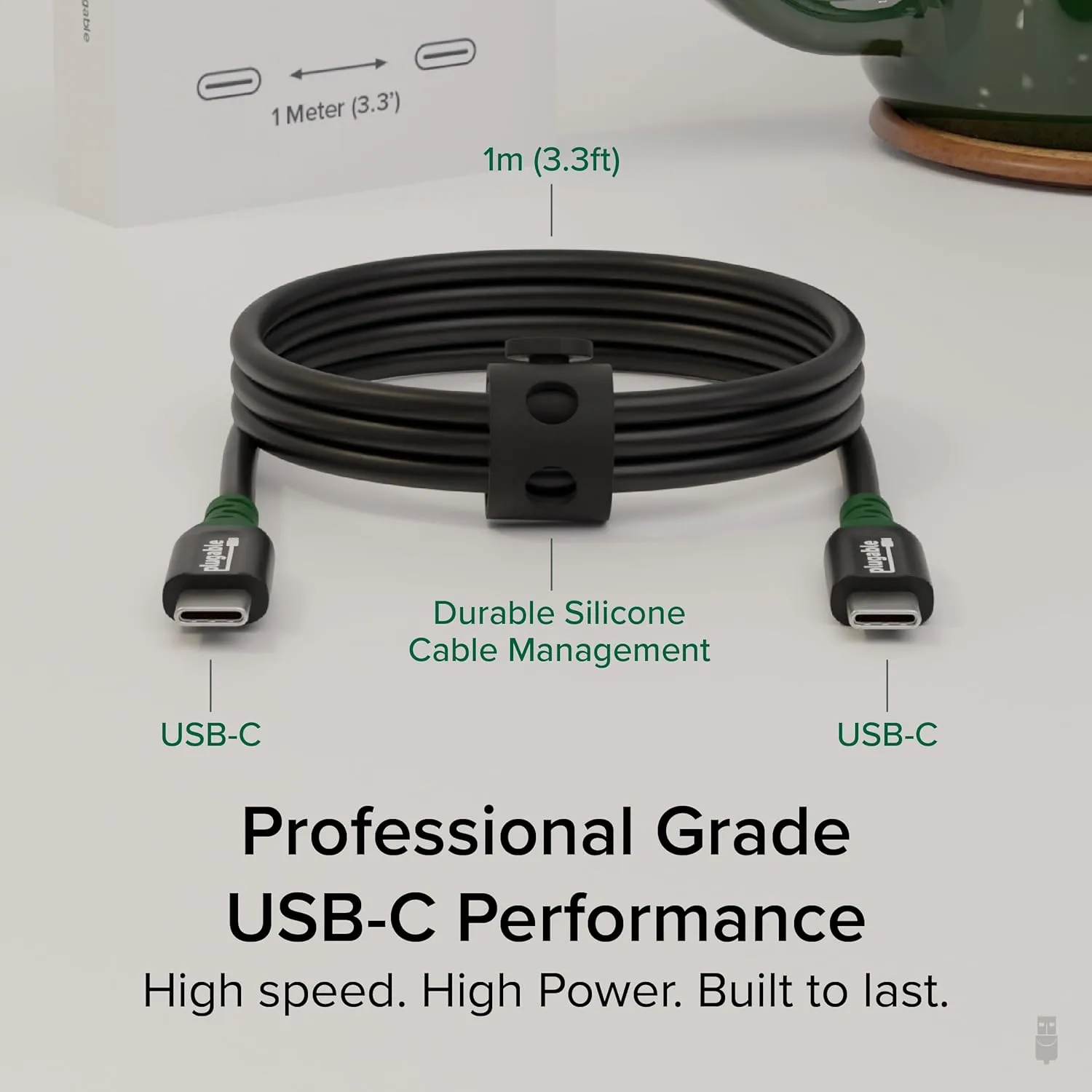 Plugable USB C Cable, 240W Charging Cable 20Gbps, 4K 120Hz, 8K 60Hz USB-C Monitor, iPhone, MacBook, iPad, Samsung Galaxy, 3.3 Feet (USBC-240W-1M)