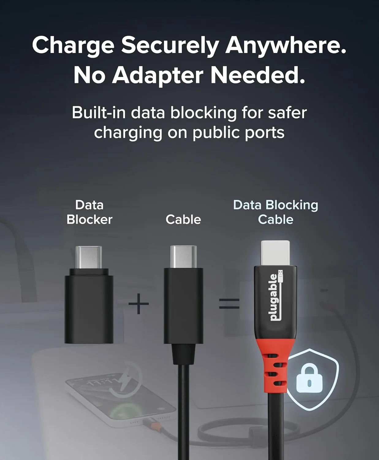 Plugable USB C to USB C Cable, Data Blocker Charge Only Cable (1m/3.3ft): 240W Safe Fast Charging for MacBook, iPhone 15/16, Galaxy S24, Steam Deck, and More USBC Devices (USBC-CC1M)