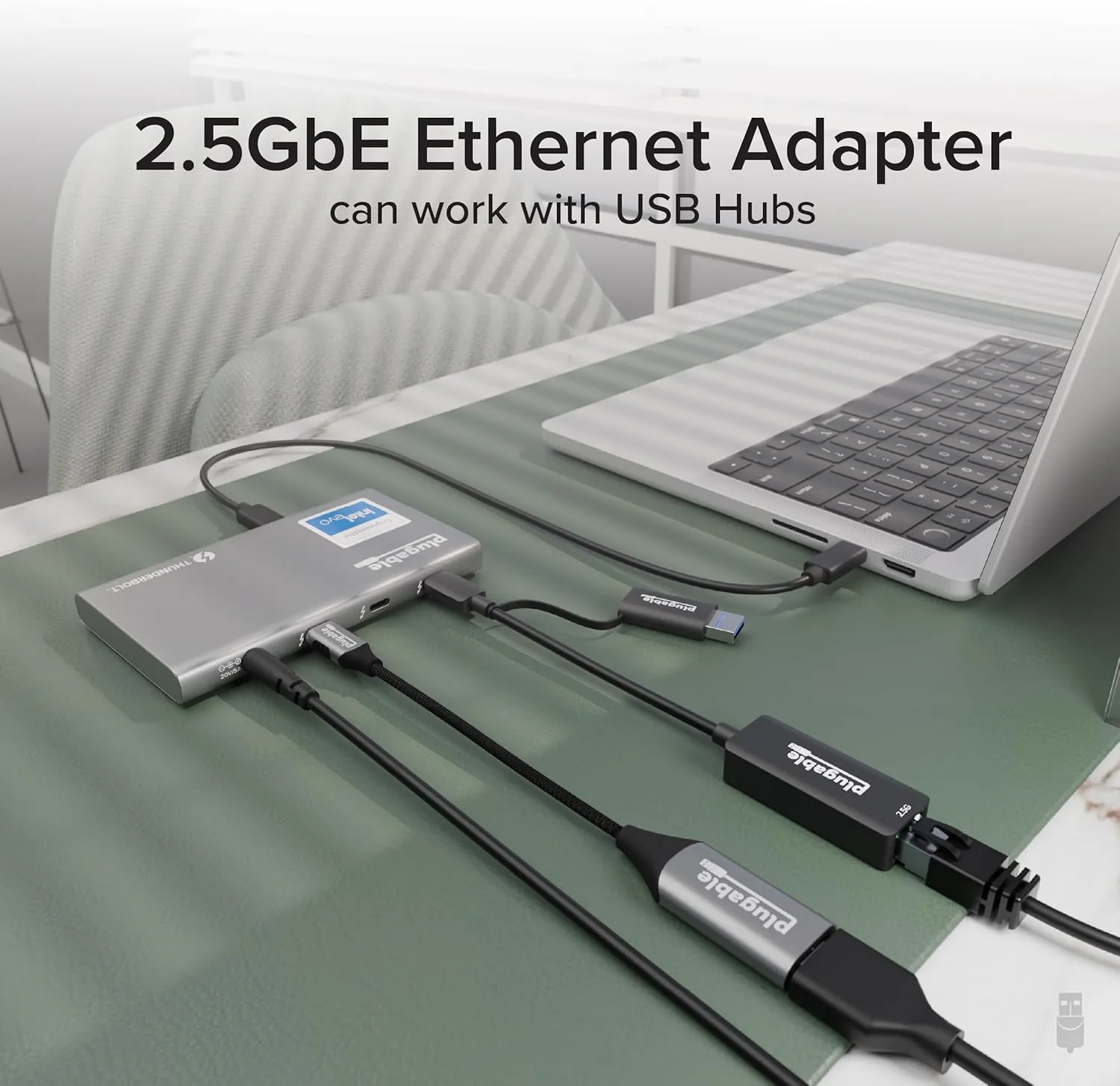 Plugable 2.5G USB-C and USB to Ethernet Adapter – Dual-Connector 2-in-1 USB-C to RJ45 2.5Gbps LAN