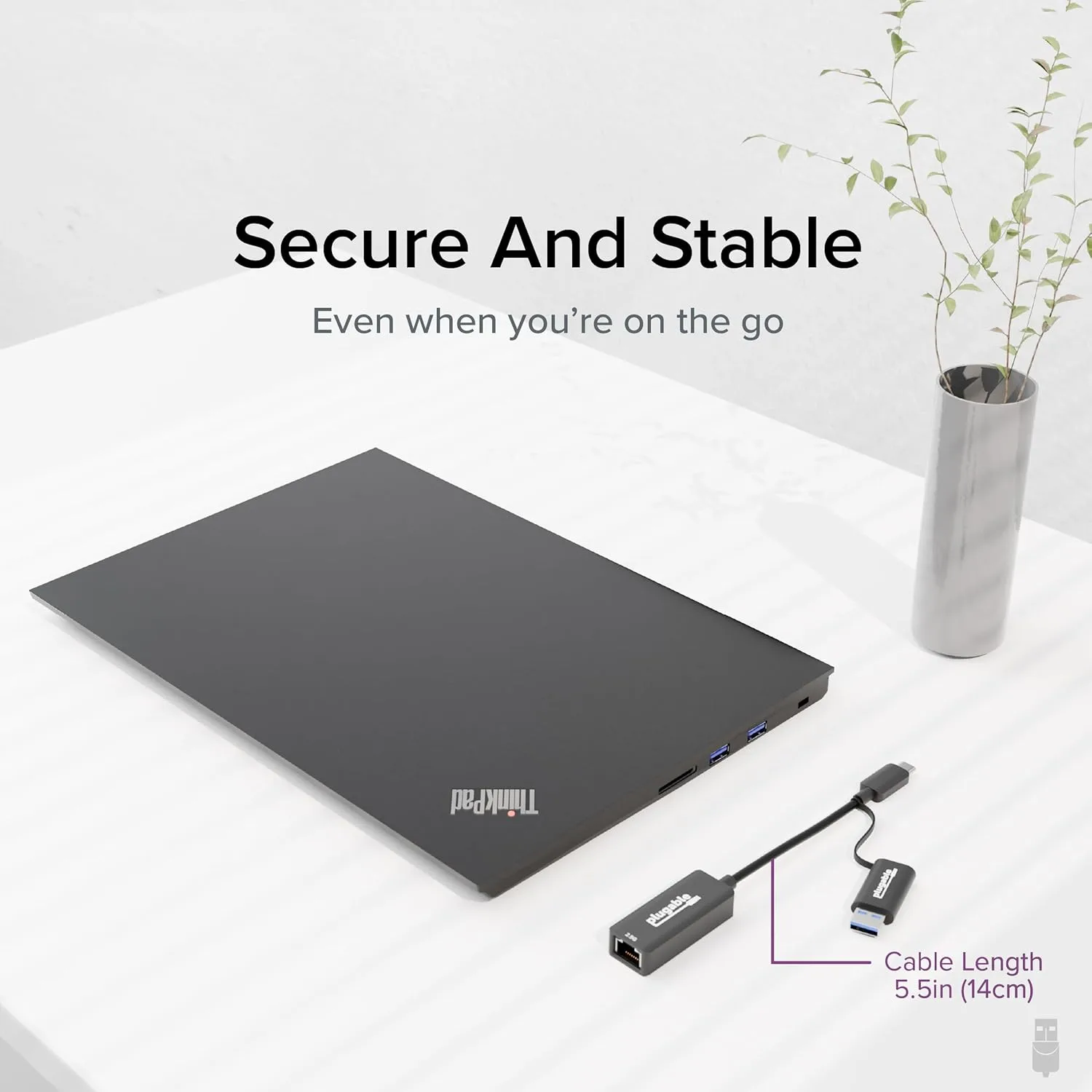 Plugable 2.5G USB-C and USB to Ethernet Adapter – Dual-Connector 2-in-1 USB-C to RJ45 2.5Gbps LAN