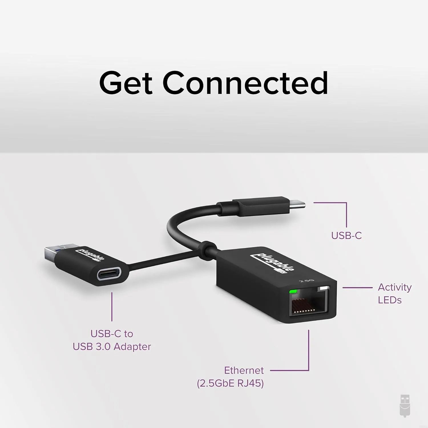 Plugable 2.5G USB-C and USB to Ethernet Adapter – Dual-Connector 2-in-1 USB-C to RJ45 2.5Gbps LAN