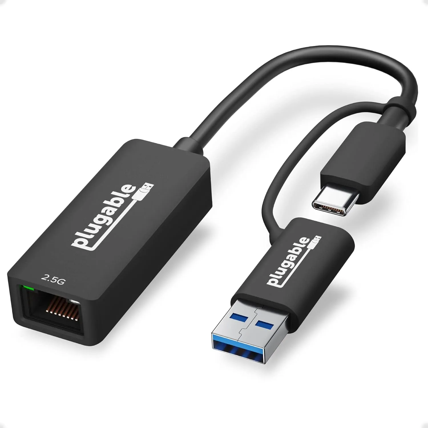 Plugable 2.5G USB-C and USB to Ethernet Adapter – Dual-Connector 2-in-1 USB-C to RJ45 2.5Gbps LAN