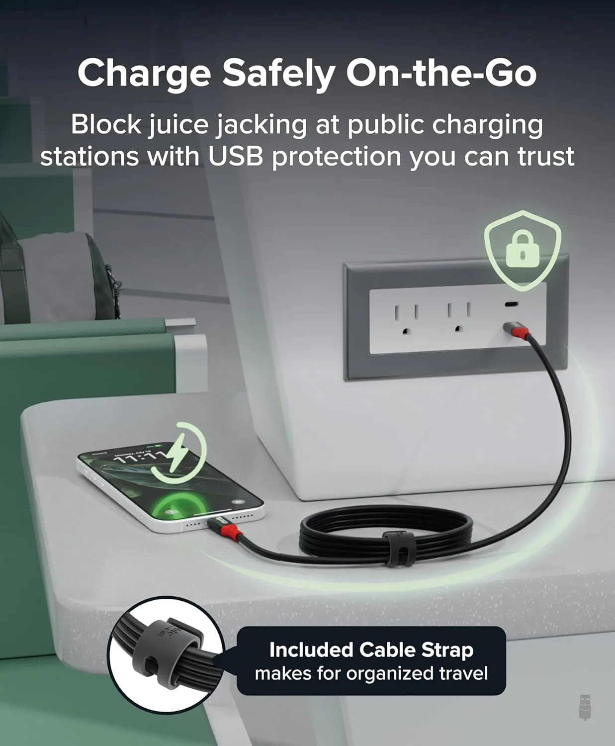 Plugable USB C to USB C Cable, Data Blocker Charge Only Cable (2m/6.6ft): 240W Safe Fast Charging for MacBook, iPhone 15/16, iPad, Galaxy S24, XPS and More USBC Devices (USBC-CC2M)