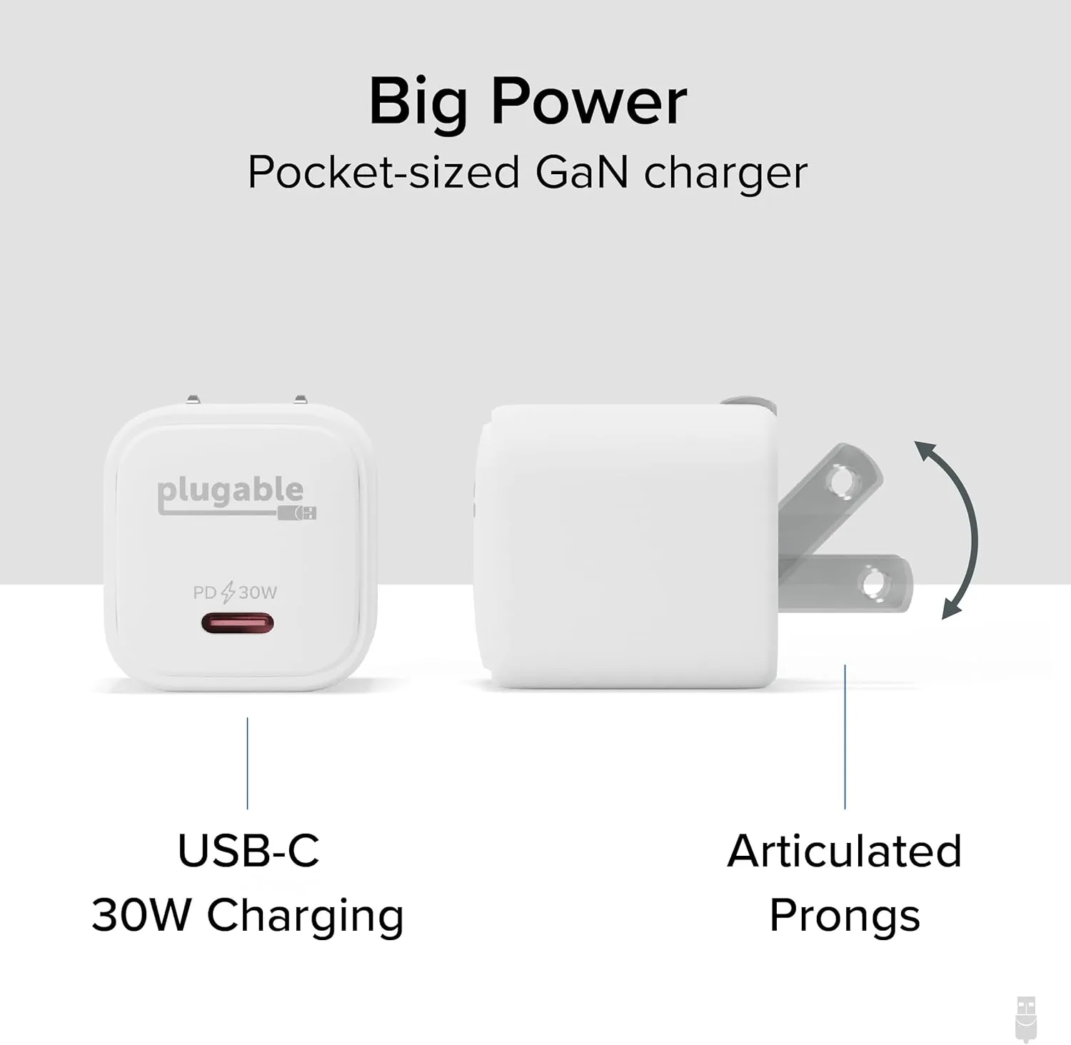 Plugable 30W USB-C GaN Charger – MagSafe-Compatible, Fast Charging for iPhone, iPad, Galaxy & USB-C Devices – White