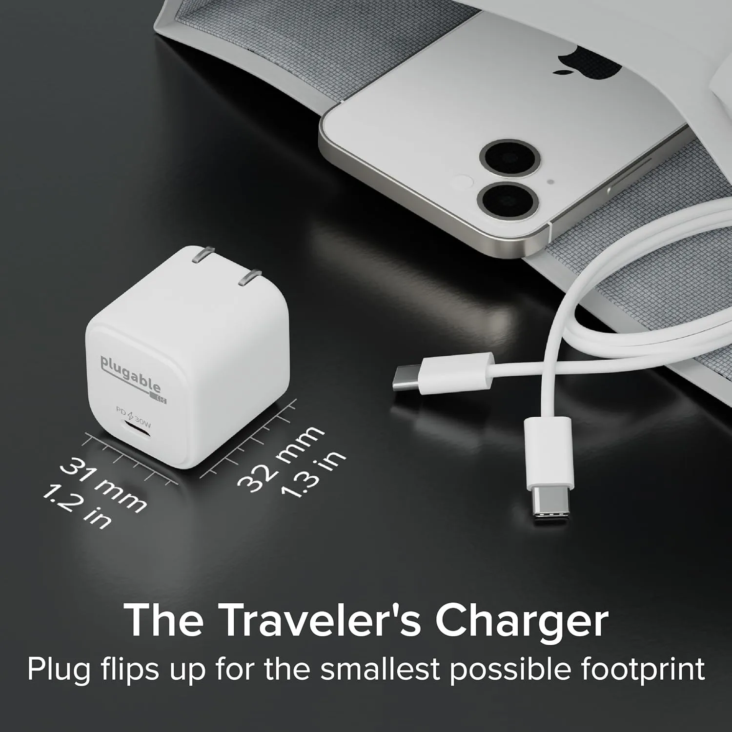 Plugable 30W USB-C GaN Charger – MagSafe-Compatible, Fast Charging for iPhone, iPad, Galaxy & USB-C Devices – White