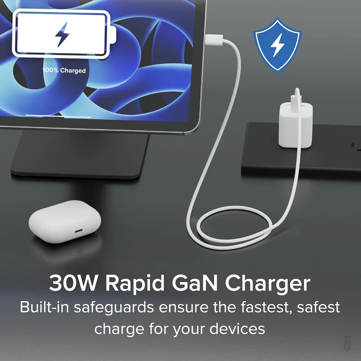 Plugable 30W USB-C GaN Charger – MagSafe-Compatible, Fast Charging for iPhone, iPad, Galaxy & USB-C Devices – White