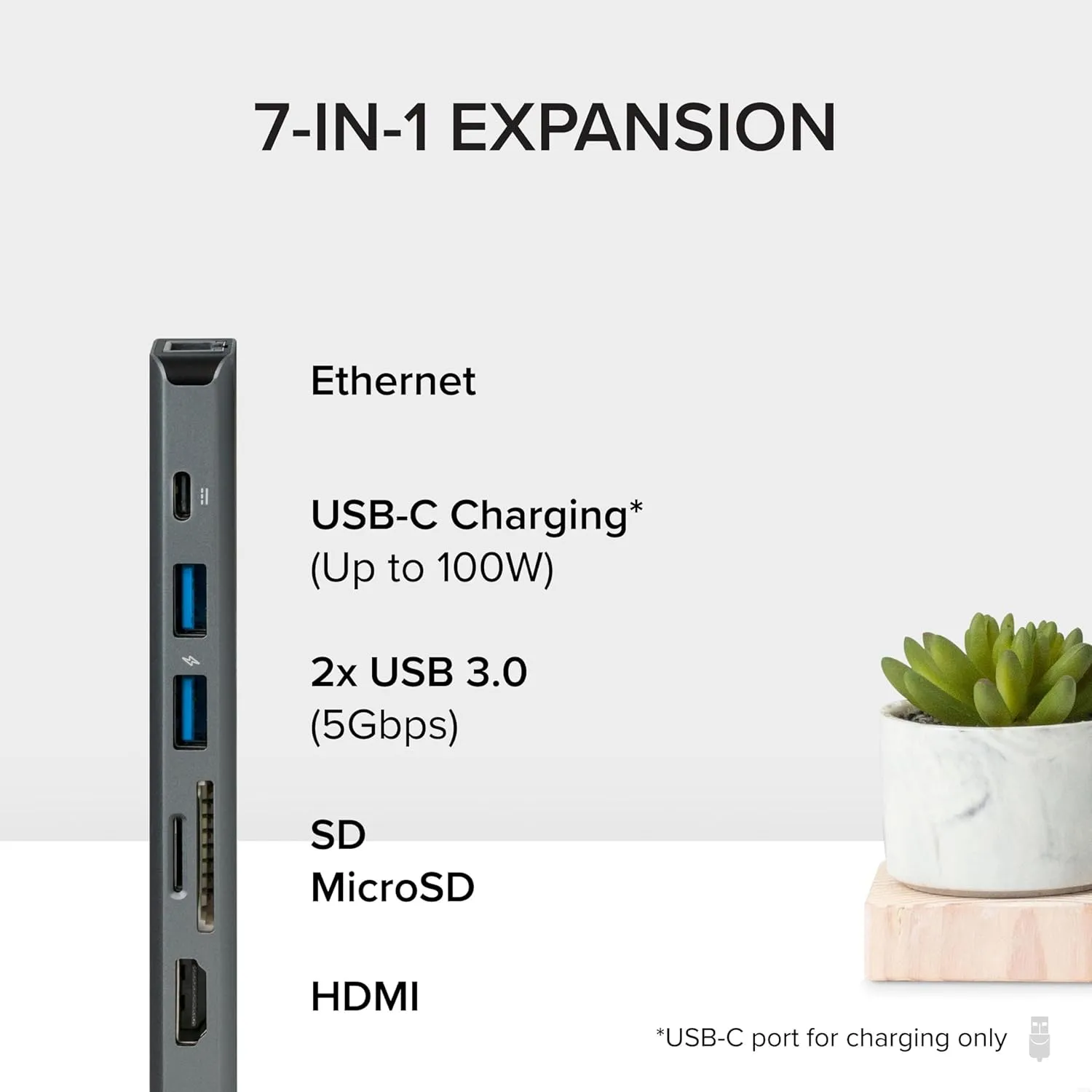 Plugable 7-in-1 USB C Hub Multiport Adapter with Ethernet Driverless Compatibility with Mac, Windows, iPhone 15, Chromebook