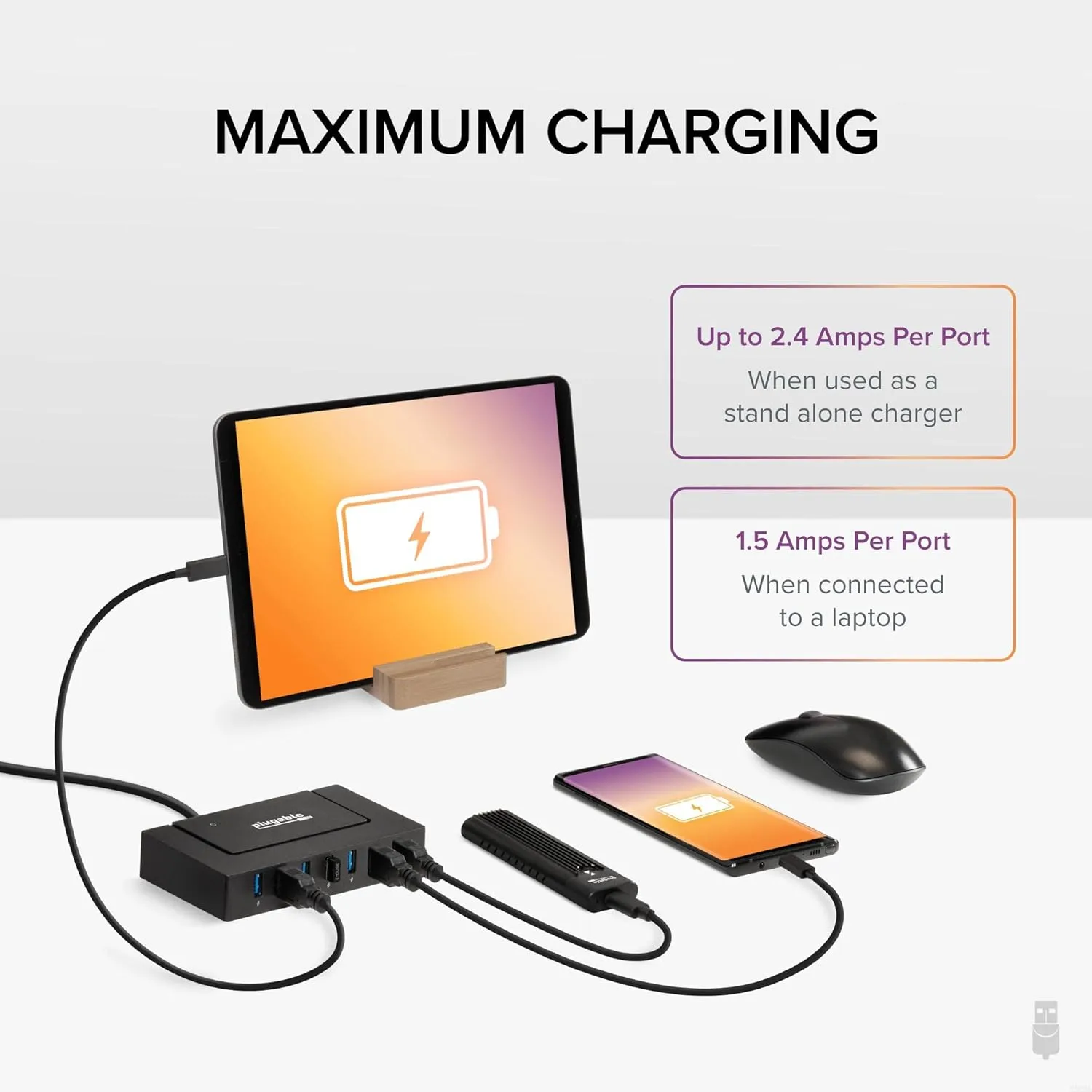 Plugable 7-in-1 USB Powered Hub for Laptops With USB-C or 3.0 - Power Station for Multiple Devices and Data Transfer With 60W Adapter, Driverless