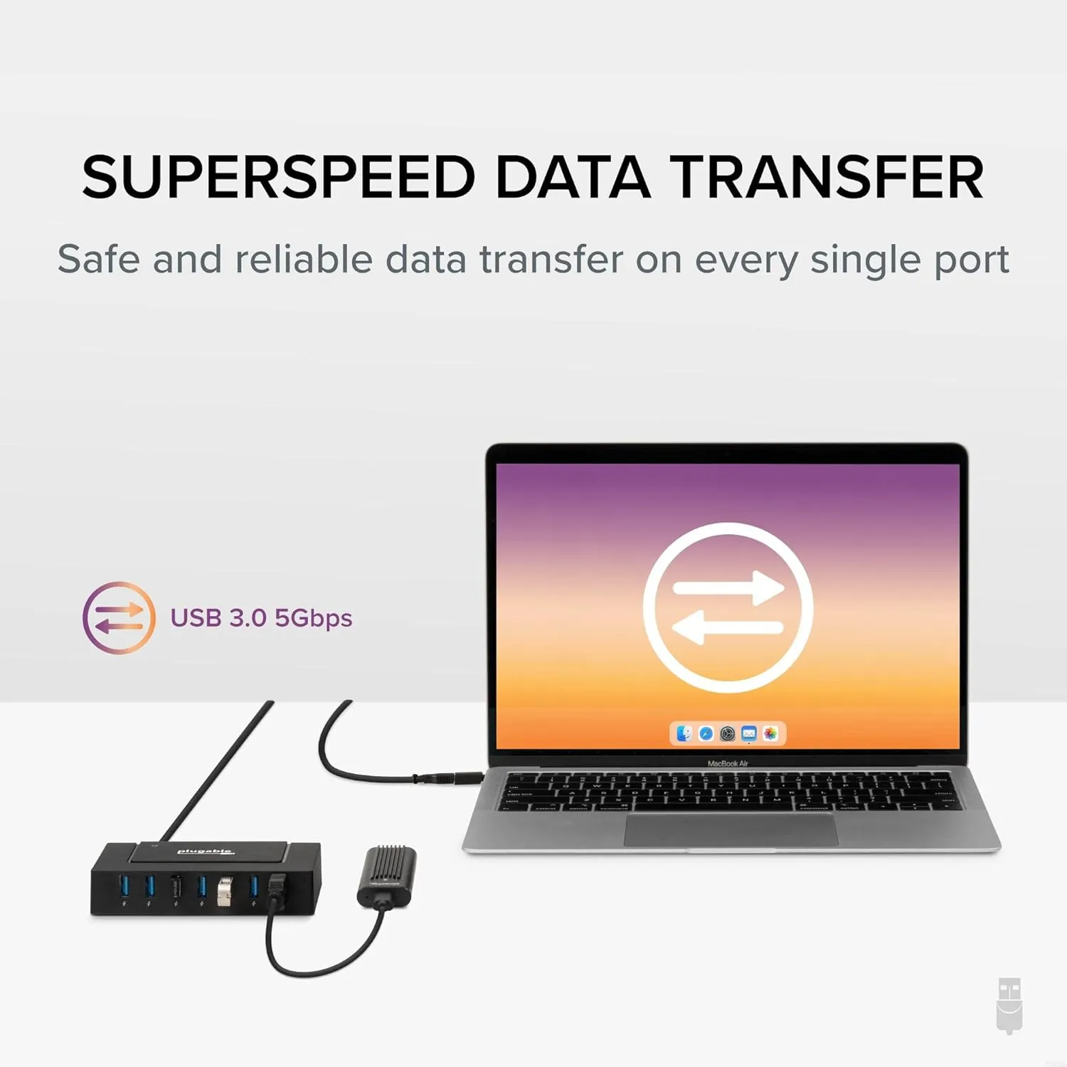 Plugable 7-in-1 USB Powered Hub for Laptops With USB-C or 3.0 - Power Station for Multiple Devices and Data Transfer With 60W Adapter, Driverless