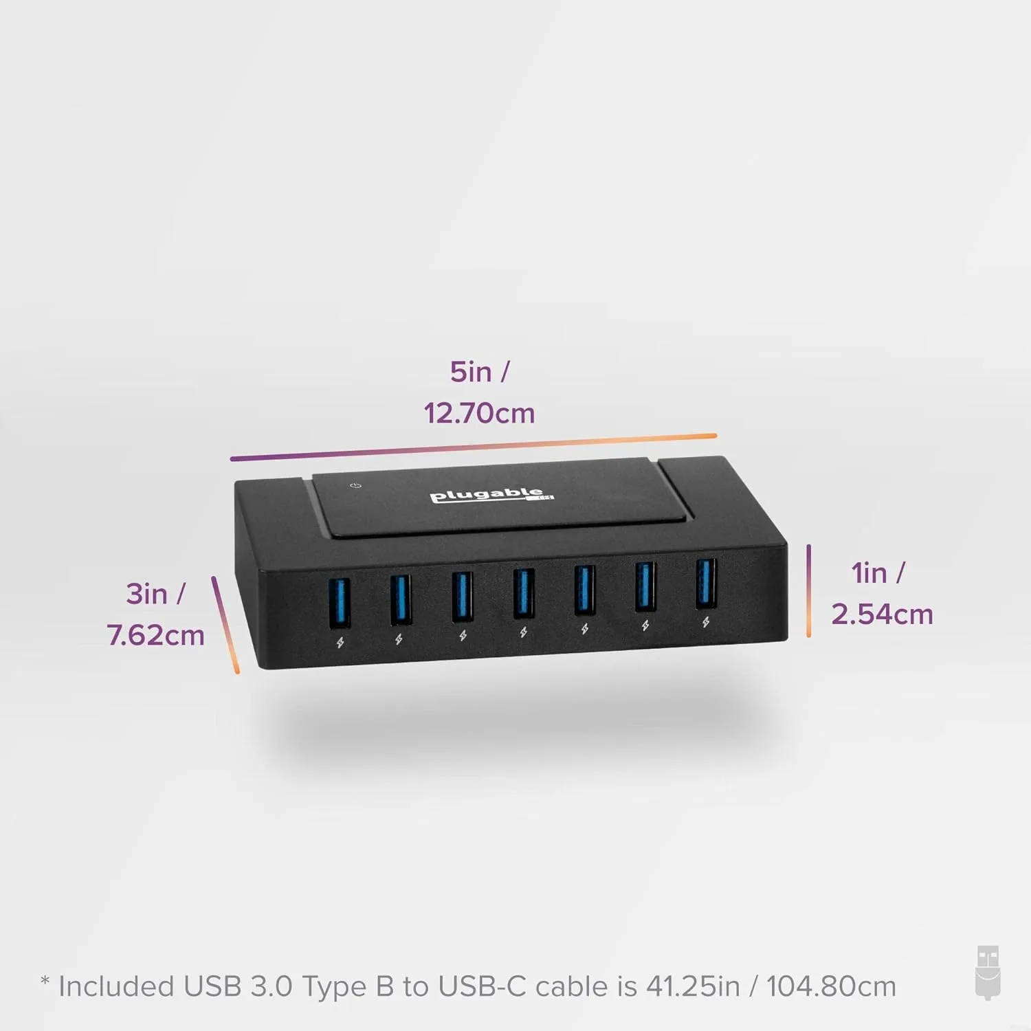 Plugable 7-in-1 USB Powered Hub for Laptops With USB-C or 3.0 - Power Station for Multiple Devices and Data Transfer With 60W Adapter, Driverless