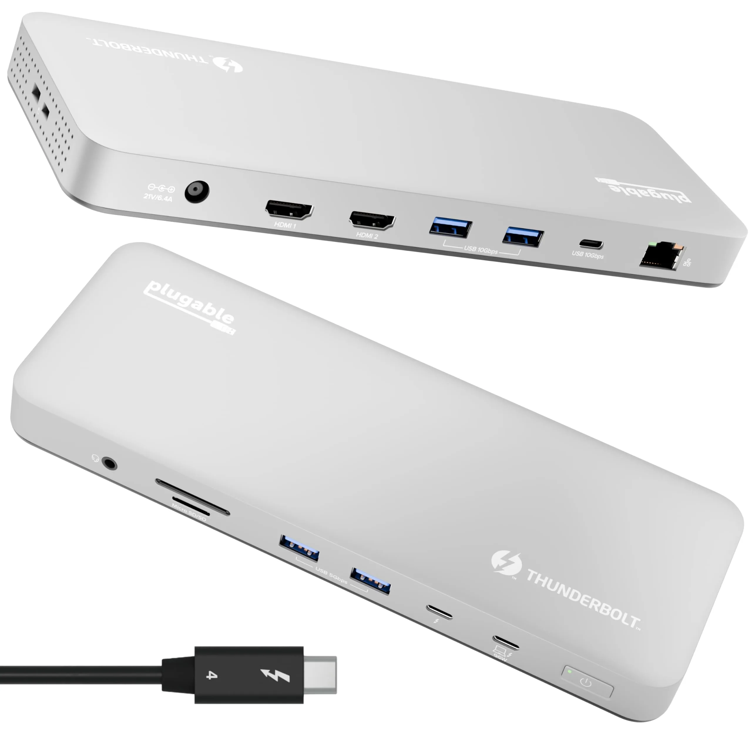 Plugable Thunderbolt 4 Dock for M4 MacBook Air & Pro, TBT-UDM – 100W, Dual 4K HDMI, 13‑Port