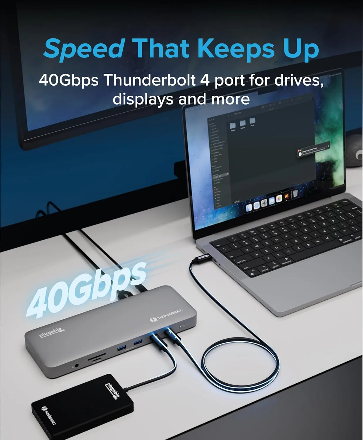 Plugable Thunderbolt 4 Dock for M4 MacBook Air & Pro, TBT-UDM – 100W, Dual 4K HDMI, 13‑Port