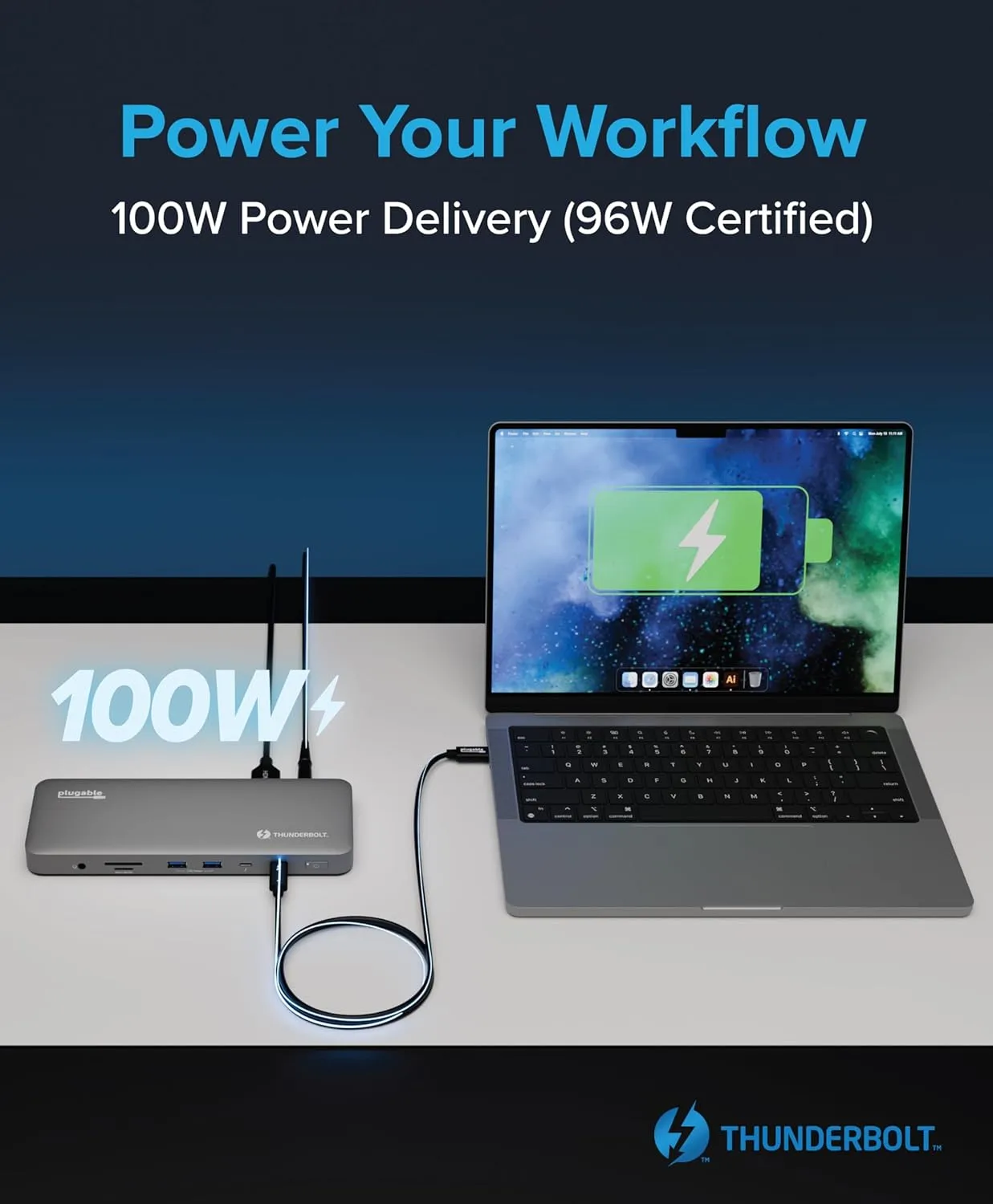 Plugable Thunderbolt 4 Dock for M4 MacBook Air & Pro, TBT-UDM – 100W, Dual 4K HDMI, 13‑Port