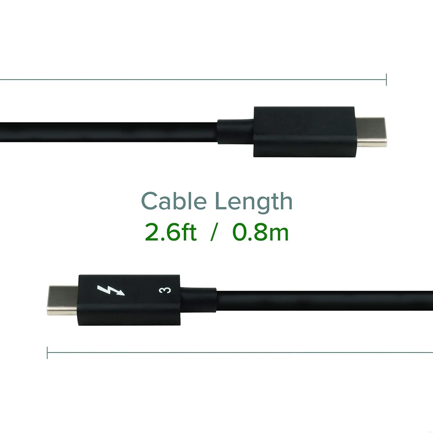 Plugable Thunderbolt 3 Cable 40Gbps Supports 100W (20V, 5A) Charging, 2.6ft / 80cm Thunderbolt-Certified USB C Compatible