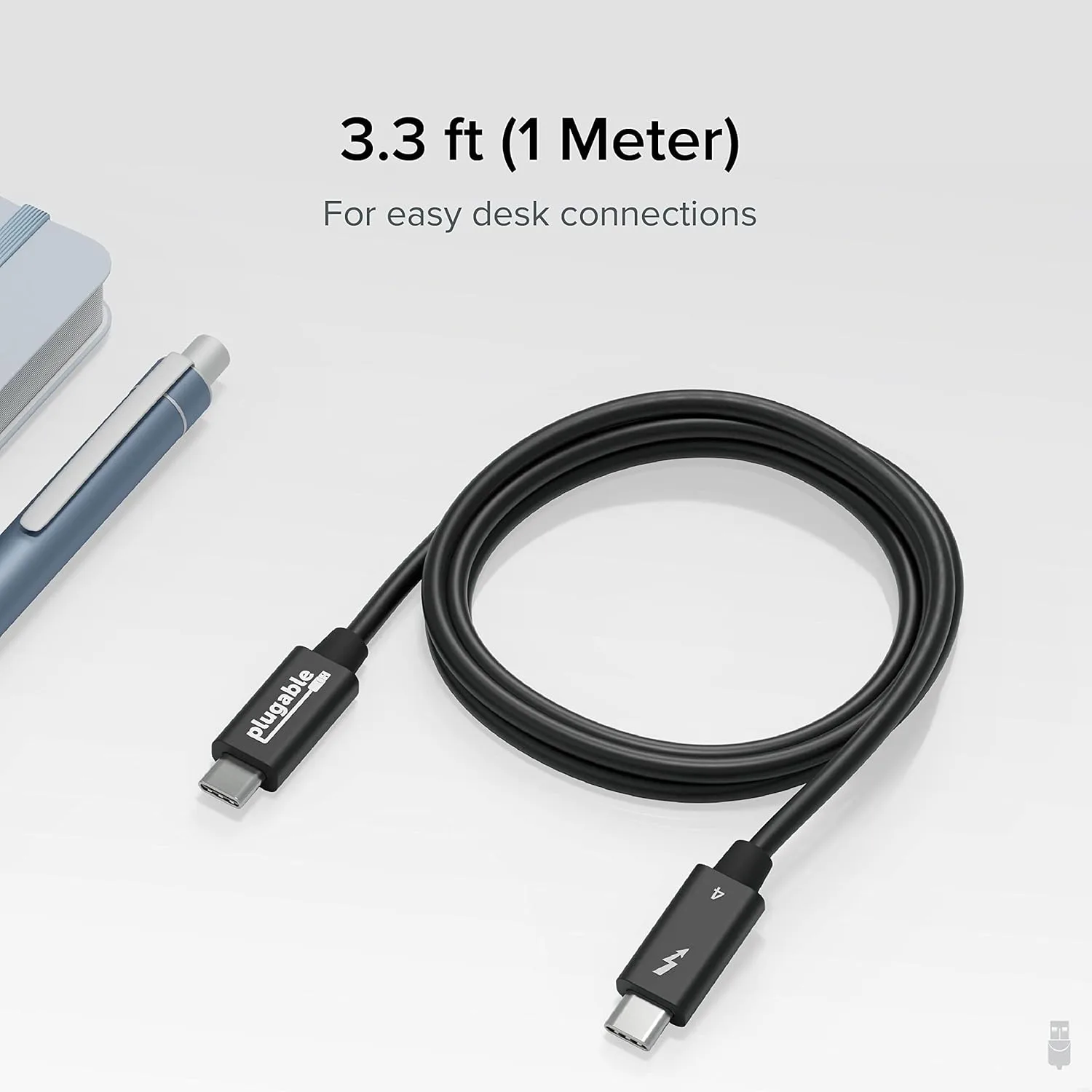 Plugable Thunderbolt 4 Cable with 240W Charging, Thunderbolt Certified, 3.3 Feet (1M),1x 8K Display, 40 Gbps