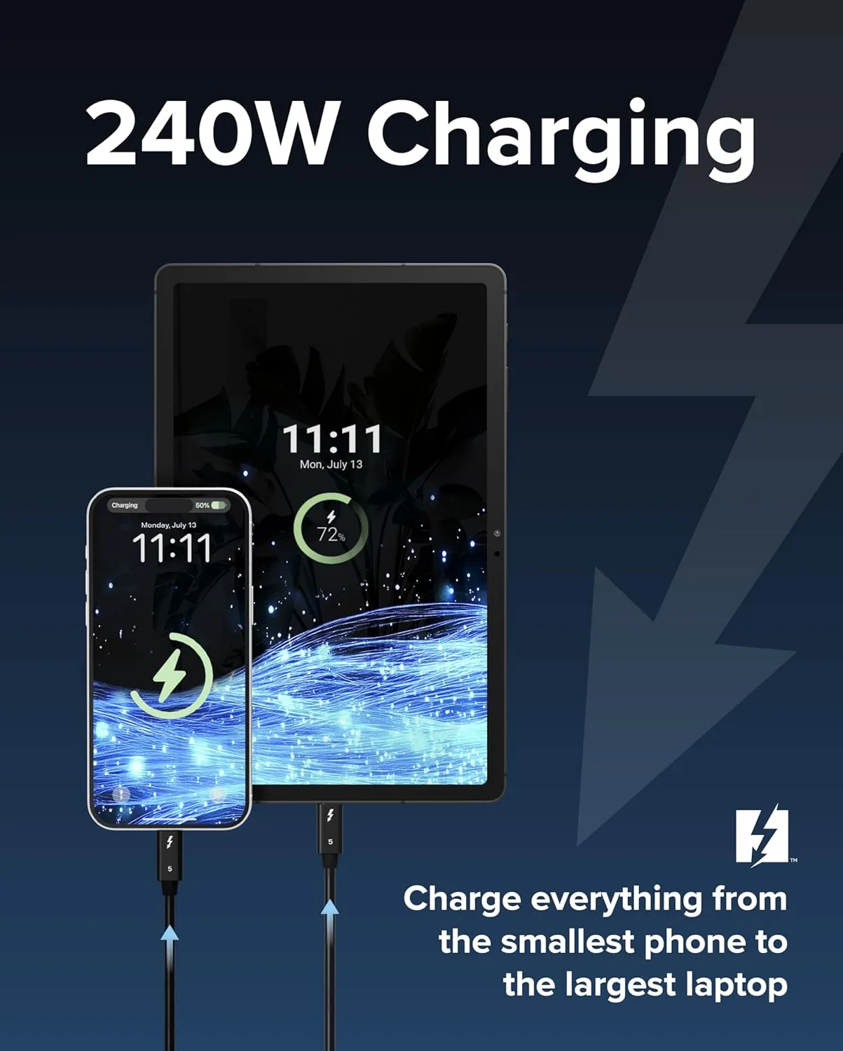 Plugable Thunderbolt 5 Cable with 80Gbps and 240W Charging | Thunderbolt Certified | Up to 120Gbps Bandwidth Boost | Compatible with Thunderbolt 4/3, USB4, USB C | 3.3ft (1M) Driverless (TBT5-240W1M)