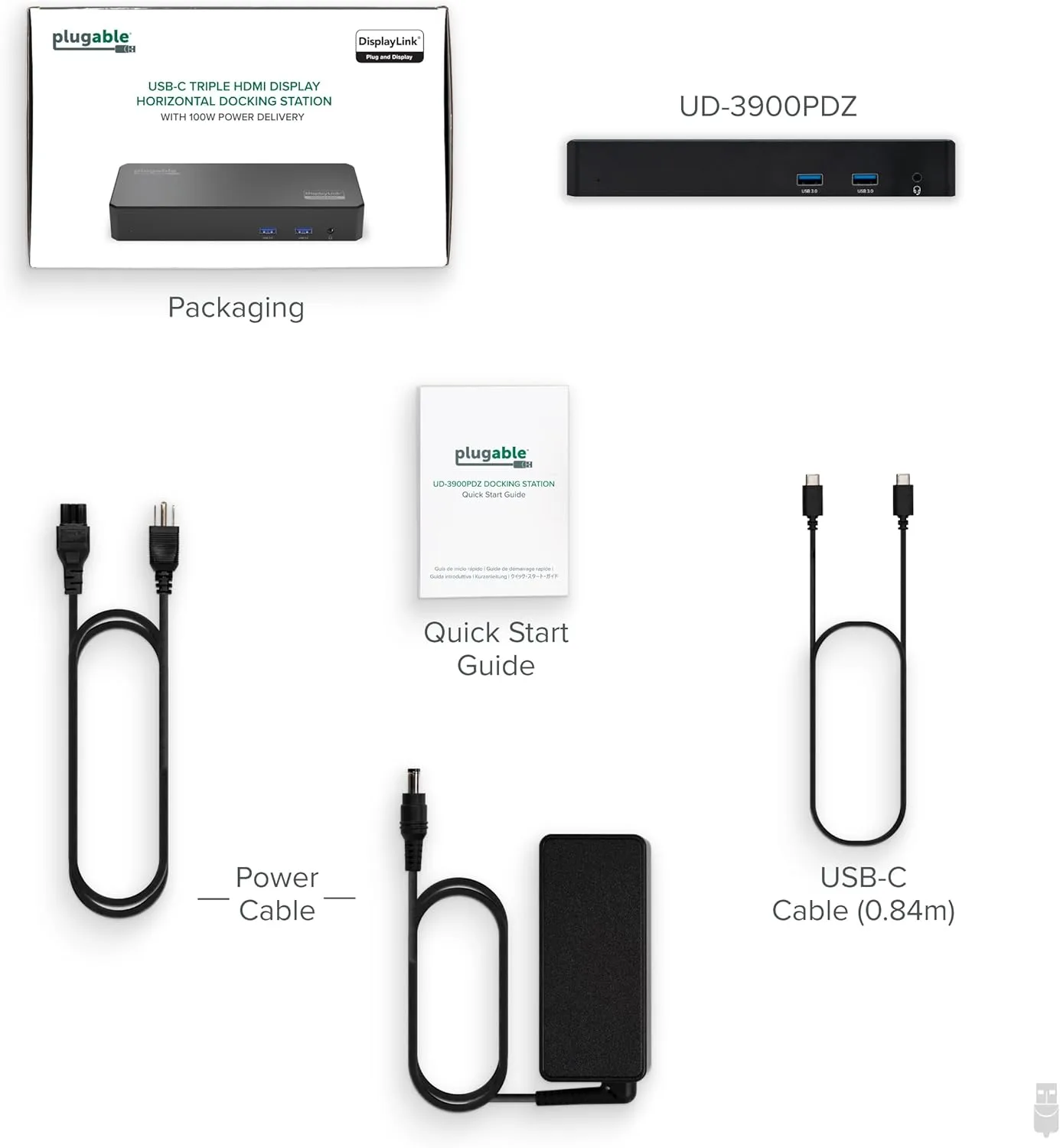 Plugable USB C Triple Display Docking Station with Laptop Charging, for Thunderbolt, USB4, or USB-C Systems
