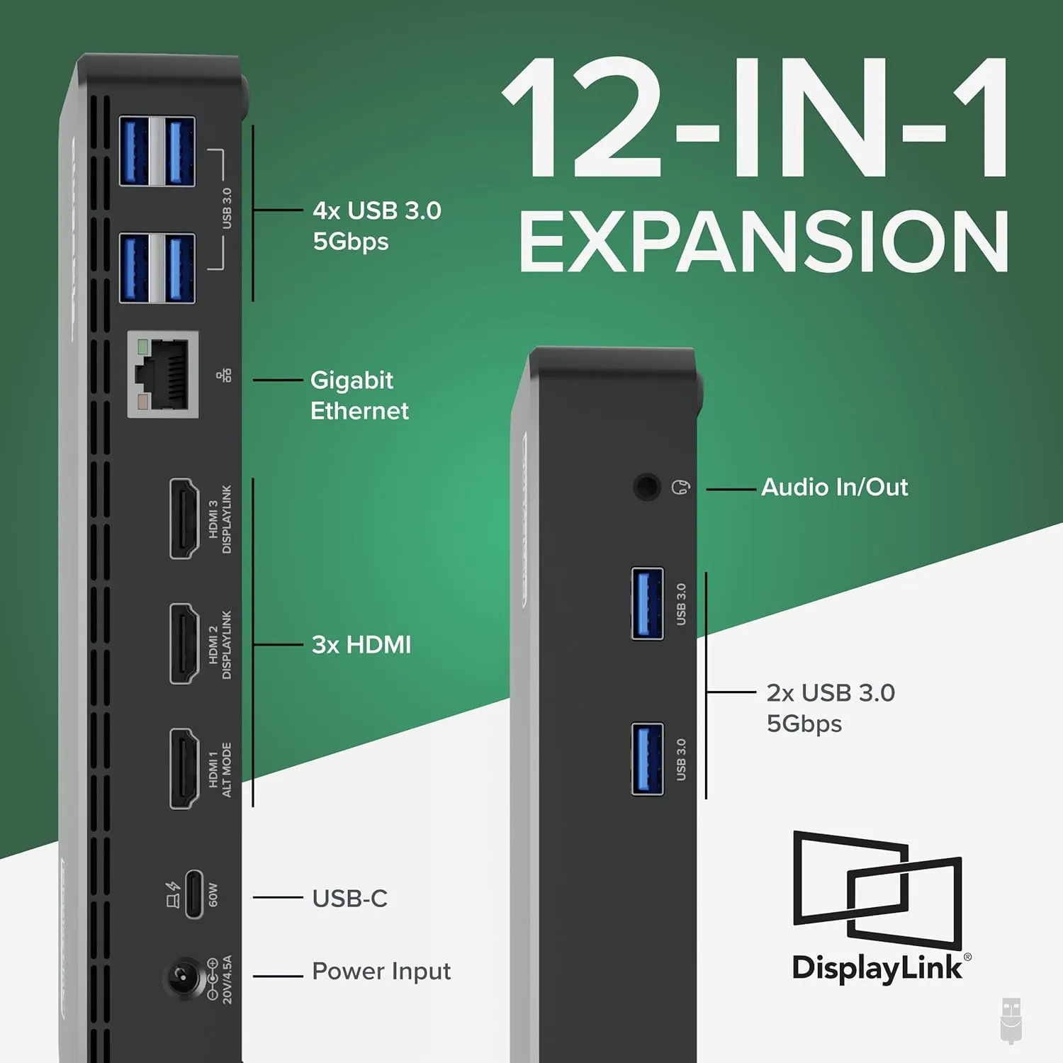 Plugable USB C Triple Display Docking Station with Laptop Charging, for Thunderbolt, USB4, or USB-C Systems