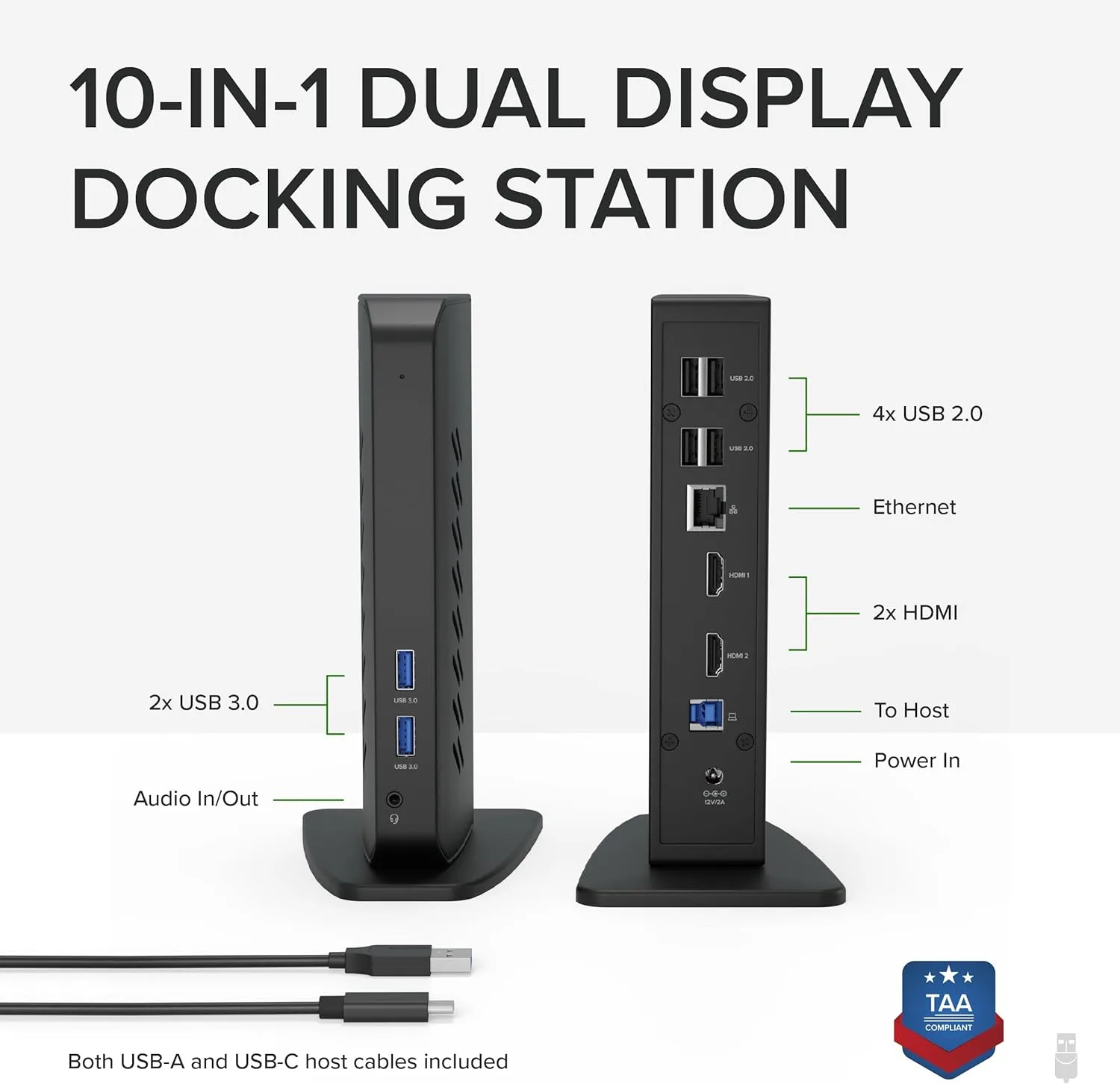 Plugable USB 3.0 and USB-C Universal Laptop Docking Station with 2 HDMI Ports for Windows, Mac (Driver Required)