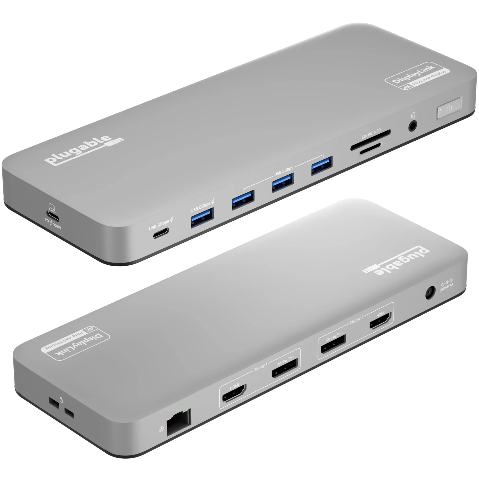 Plugable USB C Laptop Docking Station, Dual Monitor 4K 60Hz for Apple Mac M1/M2/M3/M4, 2X HDMI or 2X DisplayPort