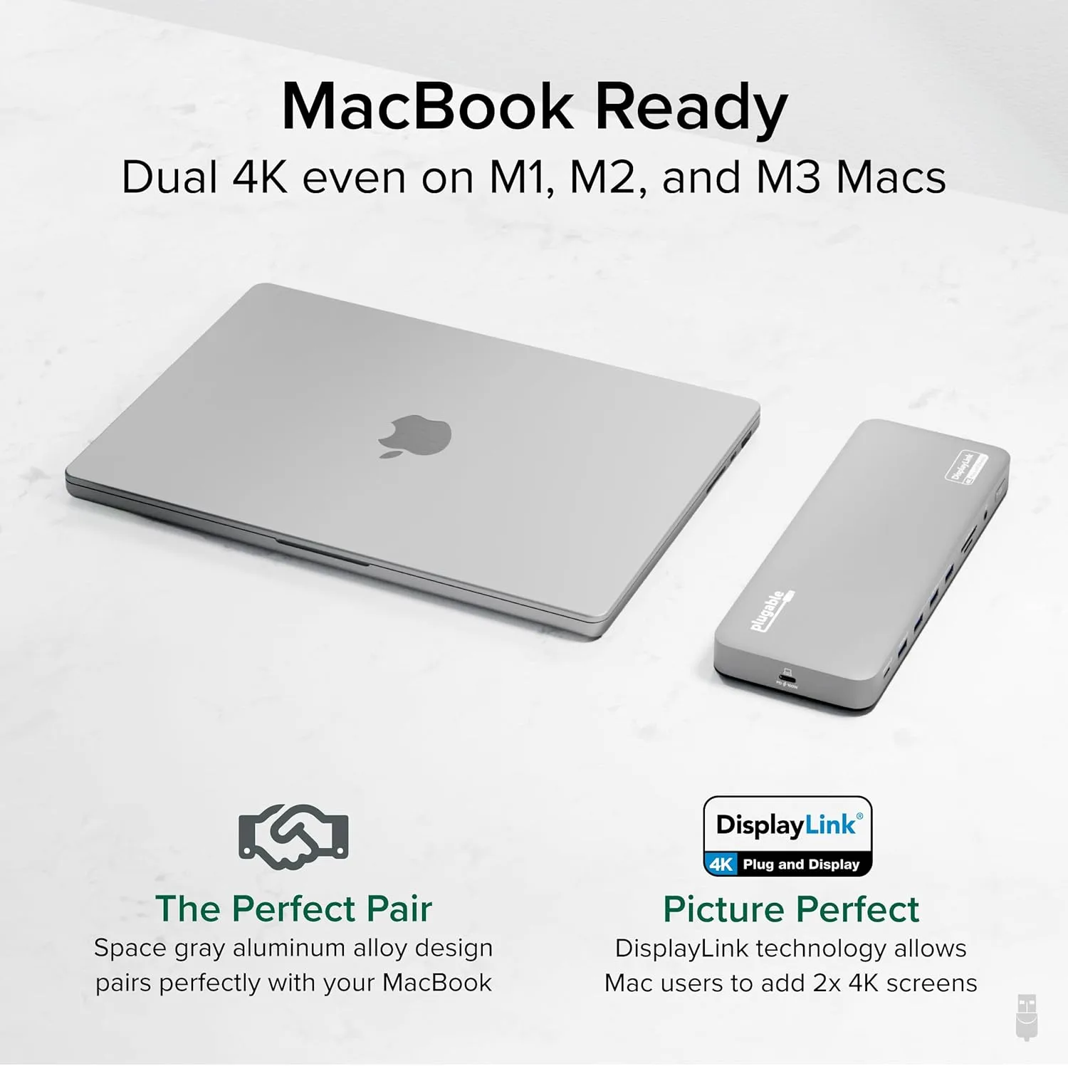 Plugable USB C Laptop Docking Station, Dual Monitor 4K 60Hz for Apple Mac M1/M2/M3/M4, 2X HDMI or 2X DisplayPort
