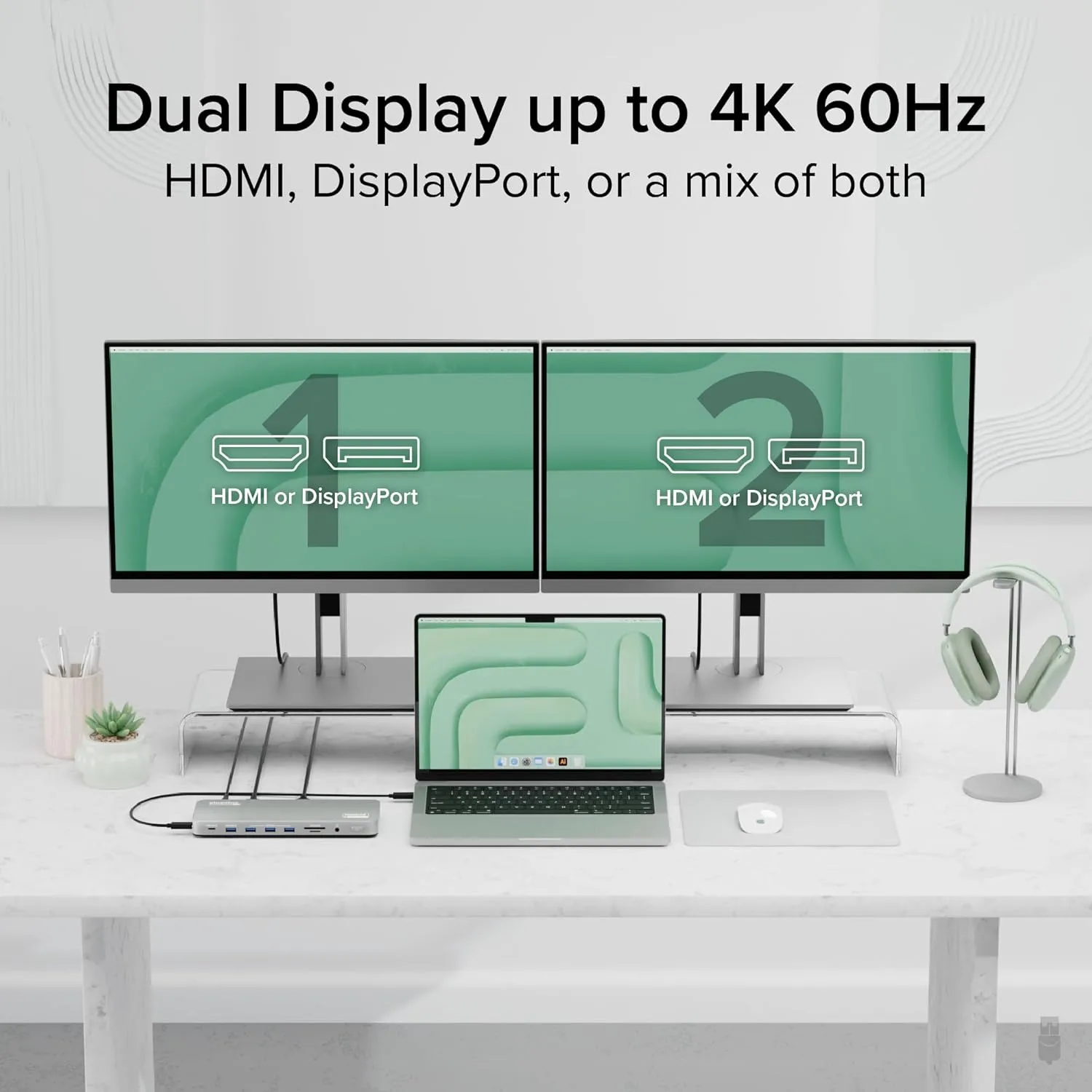 Plugable USB C Laptop Docking Station, Dual Monitor 4K 60Hz for Apple Mac M1/M2/M3/M4, 2X HDMI or 2X DisplayPort