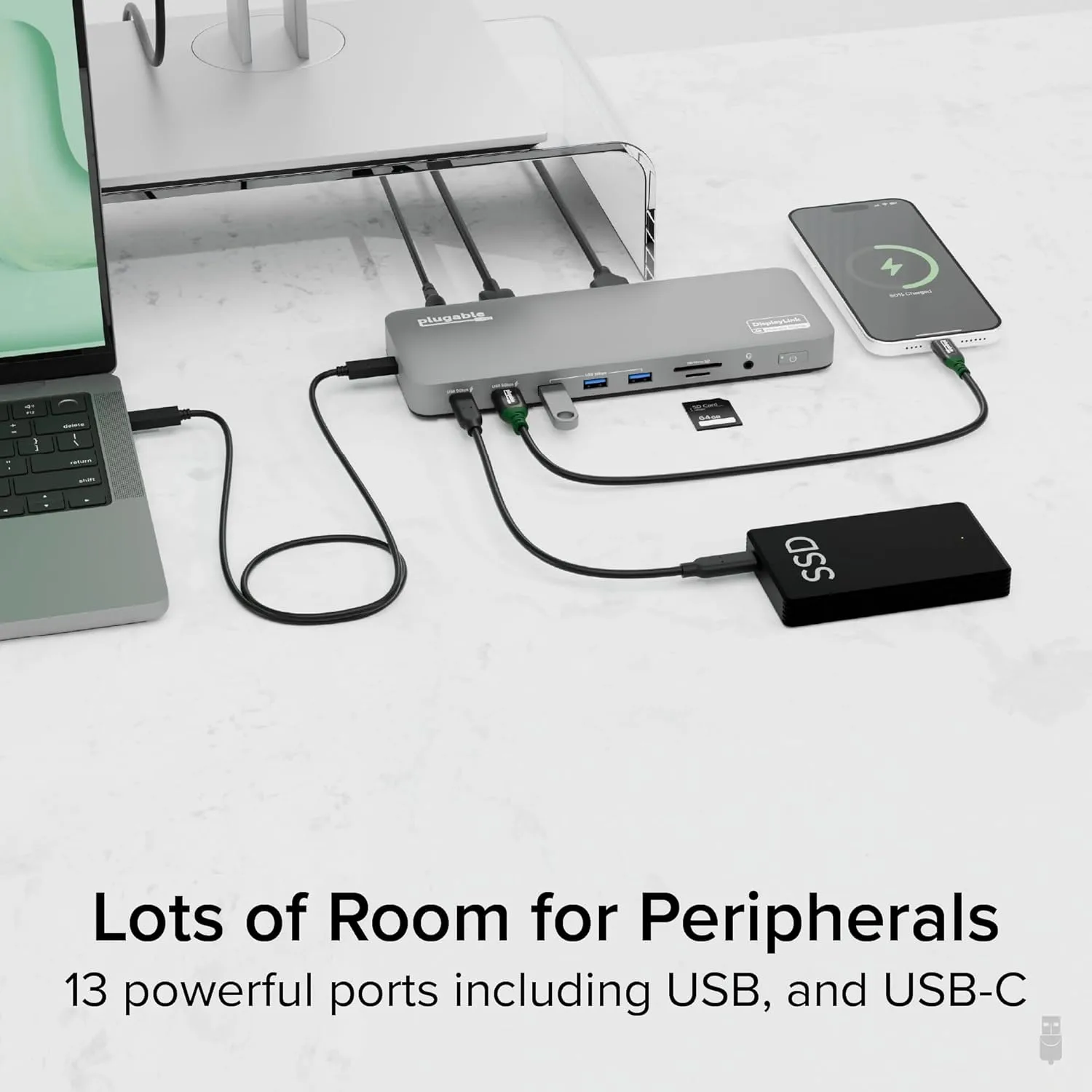 Plugable USB C Laptop Docking Station, Dual Monitor 4K 60Hz for Apple Mac M1/M2/M3/M4, 2X HDMI or 2X DisplayPort