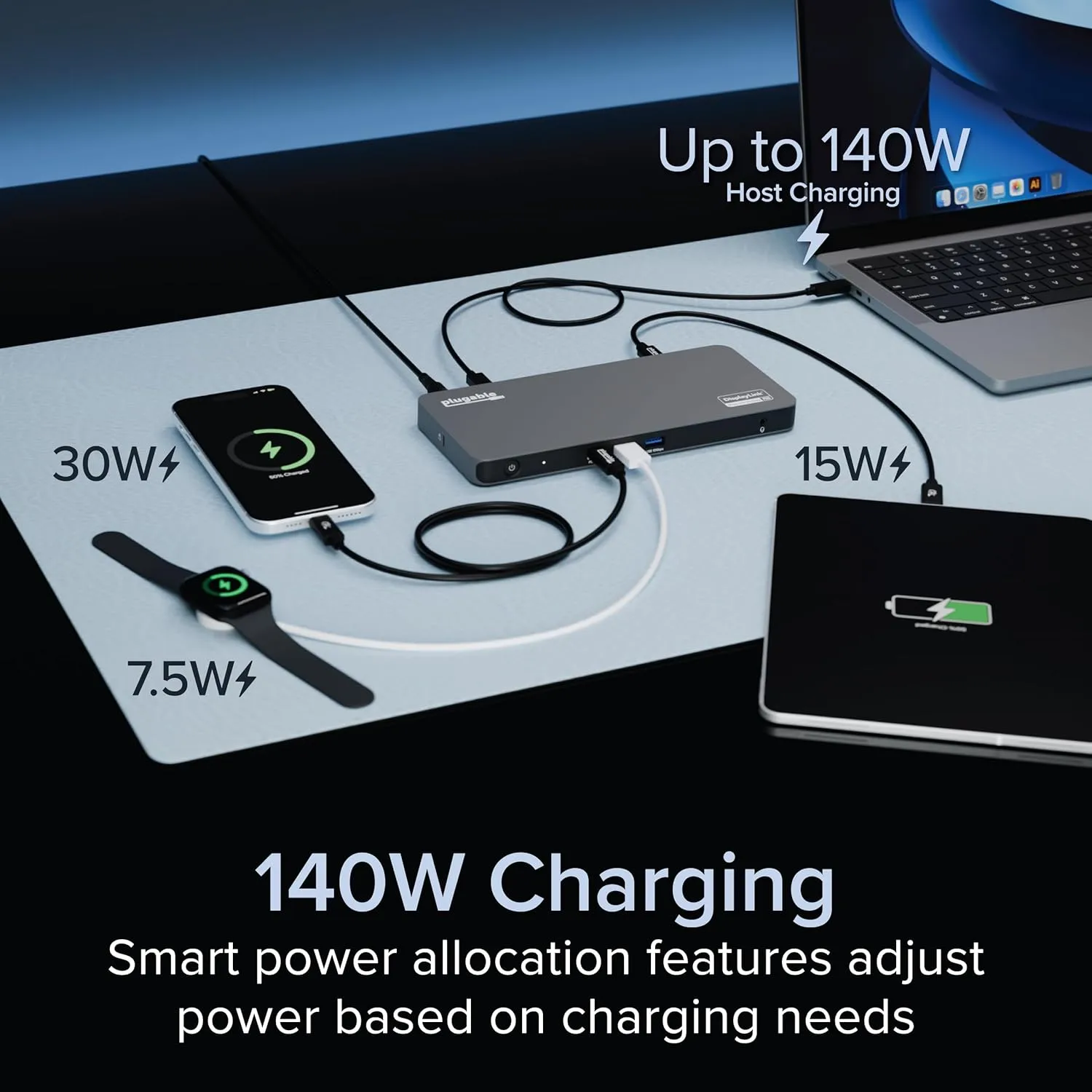 Plugable USB C Docking Station 5 Monitors, 140W DisplayLink Dock Connects up to Five 4K Displays for MacBook Windows Thunderbolt 4 Laptops, 2x HDMI, 3x USBC 2.5Gbps Ethernet, Driver Required UD-7400PD