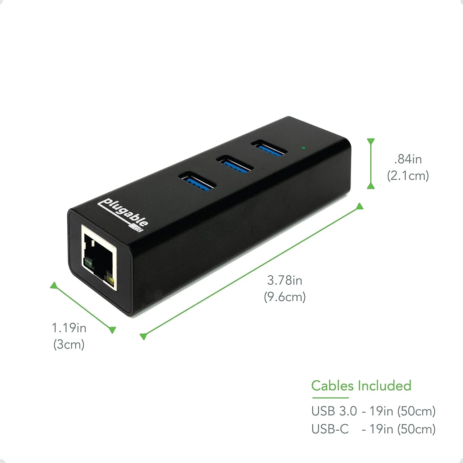 Plugable 3-Port USB 3.0 Hub with Gigabit Ethernet | Compatible with Windows, macOS, Linux, and ChromeOS | Portable USB-C/USB-A Bus-Powered RJ45 GbE LAN Adapter for Laptops, MacBooks, Chromebooks